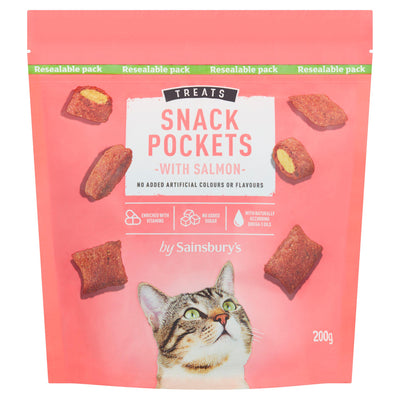 Sainsburys Sainsbury's Treats Cat Snack Pockets Salmon Cat Treats 200g- Buy online at McGrocer