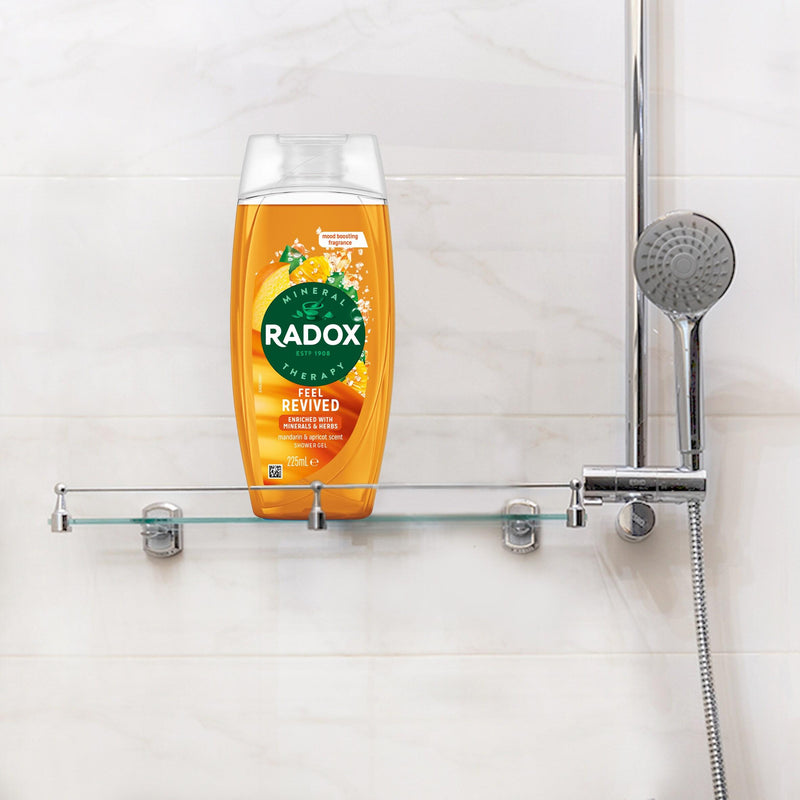 Radox Feel Revived shower gel mandarin apricot 225ml, imported from the UK