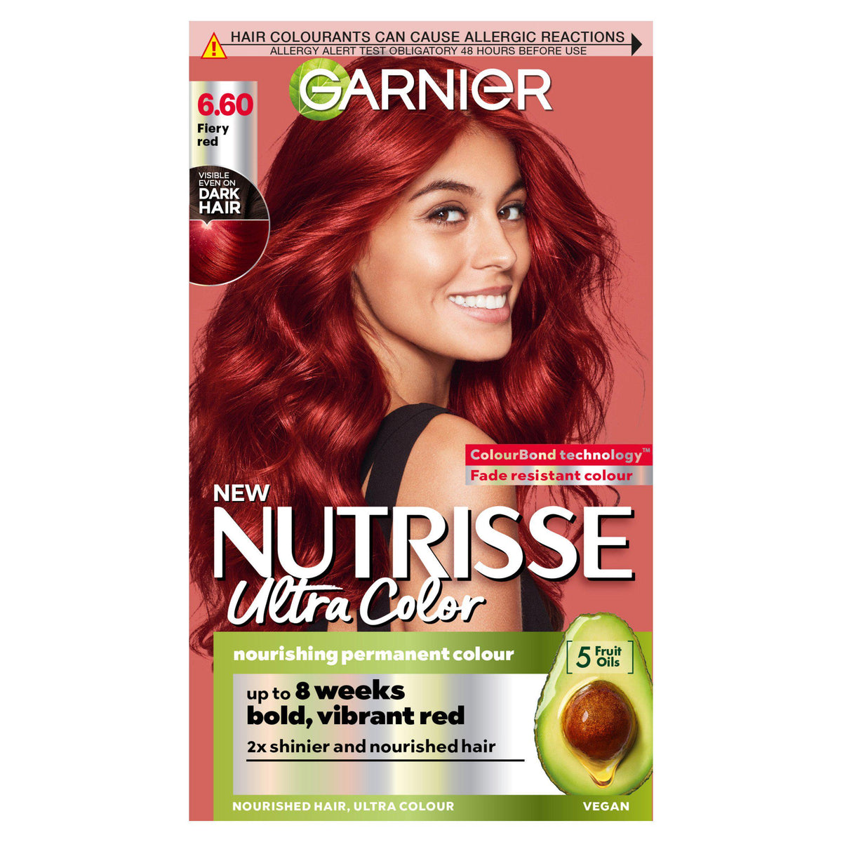 Garnier Nutrisse permanent hair dye Fiery Red 6.6, imported from the UK
