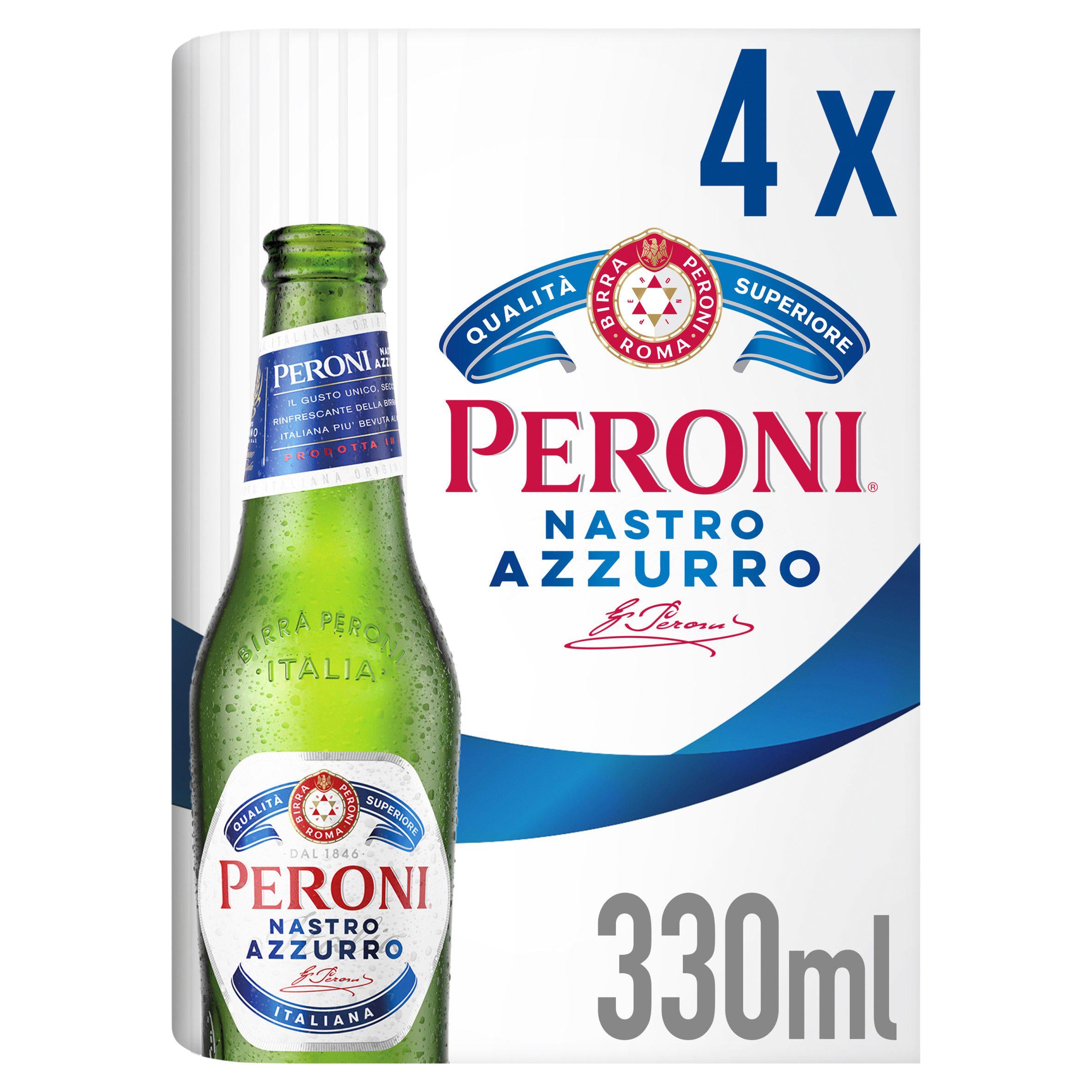 Peroni Nastro Azzurro beer lager bottles 4x330ml, imported from the UK