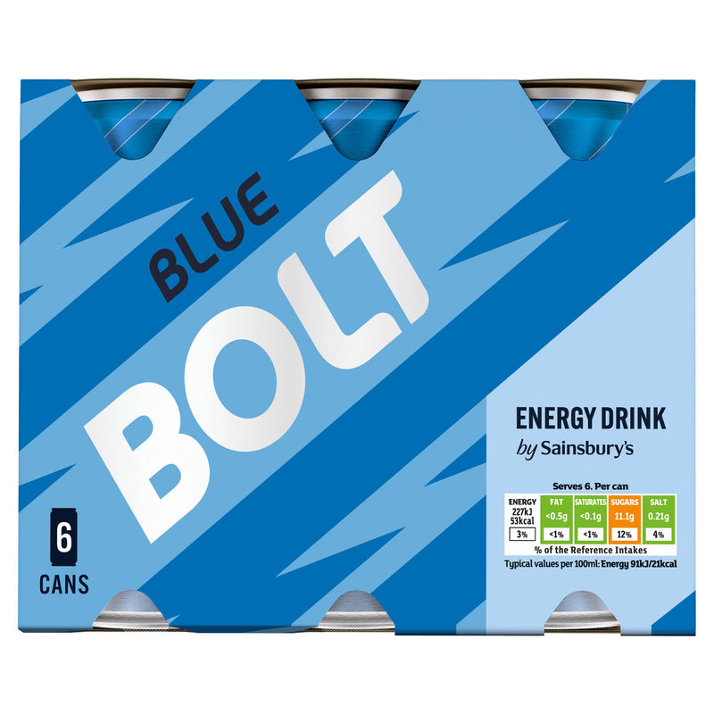 Sainsbury's Blue Bolt energy drink 6x250ml, imported from the UK