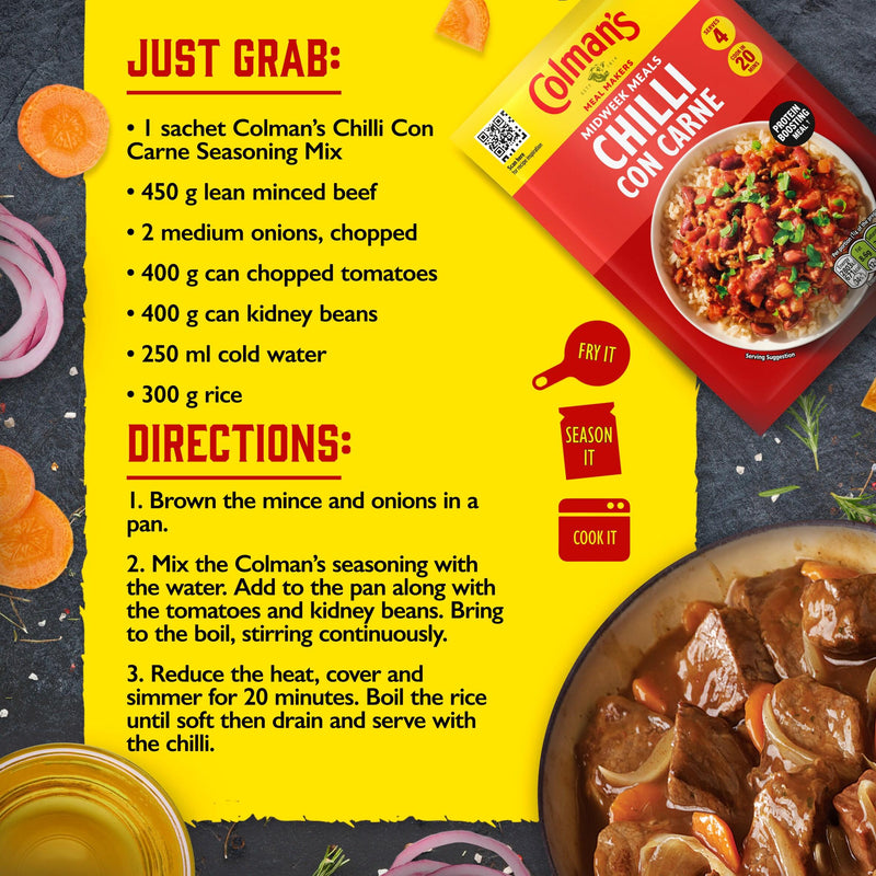 Colman's chilli con carne seasoning mix 50g, imported from the UK
