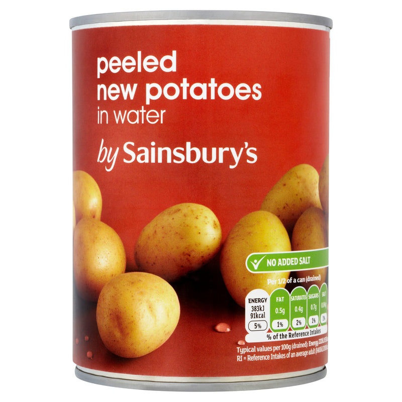 Sainsbury's peeled new potatoes in water 560g can, imported from the UK