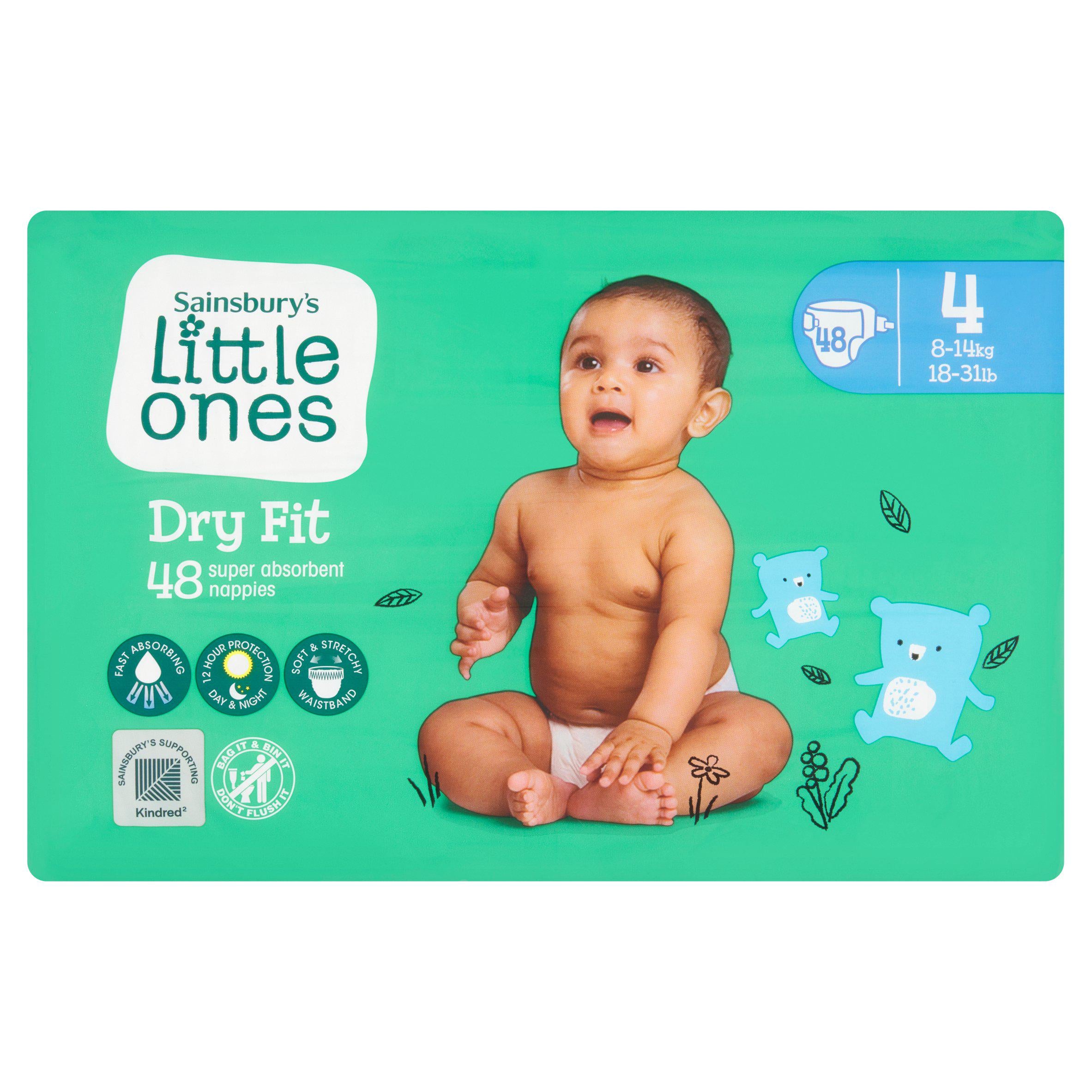 Sainsbury's Little Ones Dry Fit Size 4 Maxi nappies 48, imported from the UK