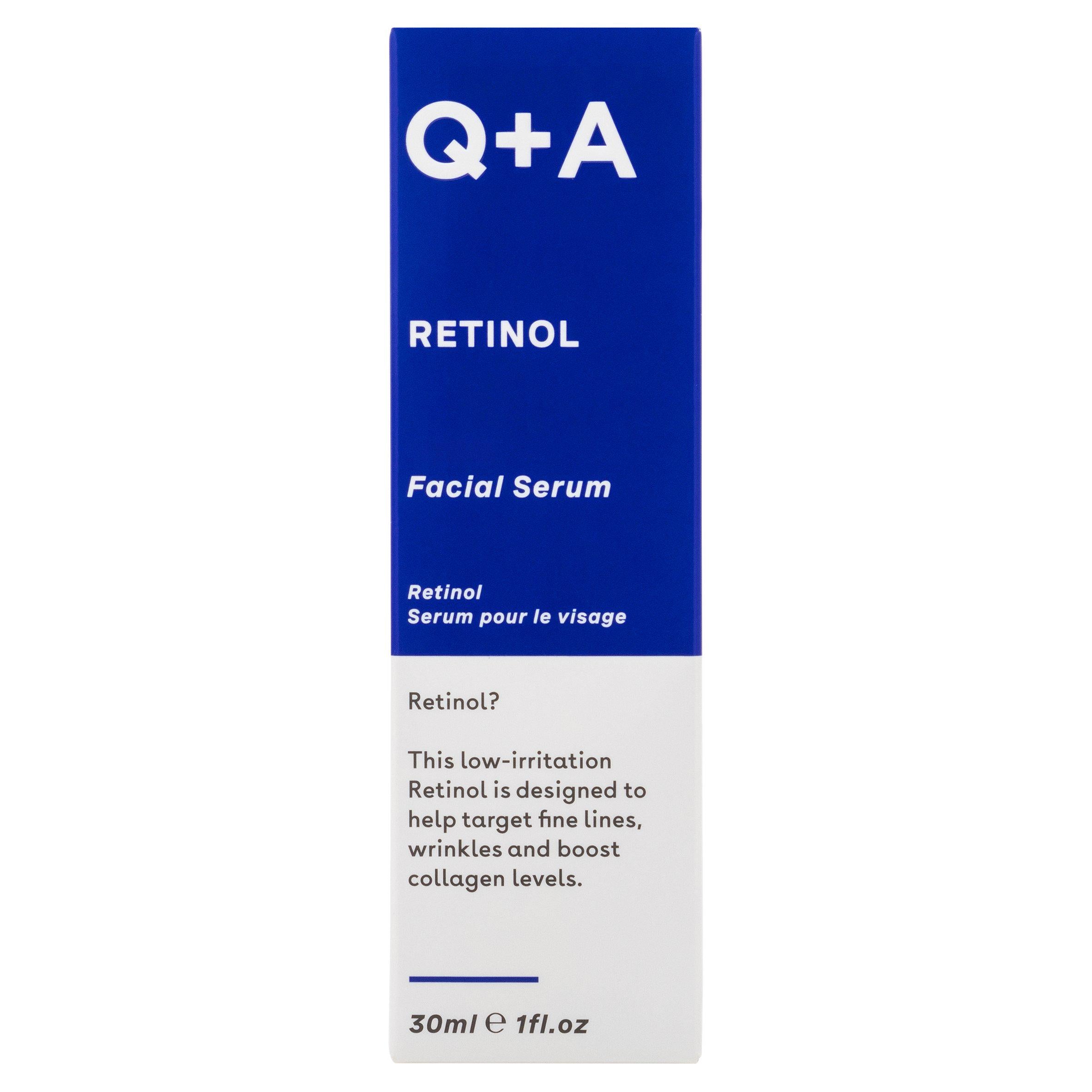 Q+A vegan retinol facial serum 30ml bottle, UK version