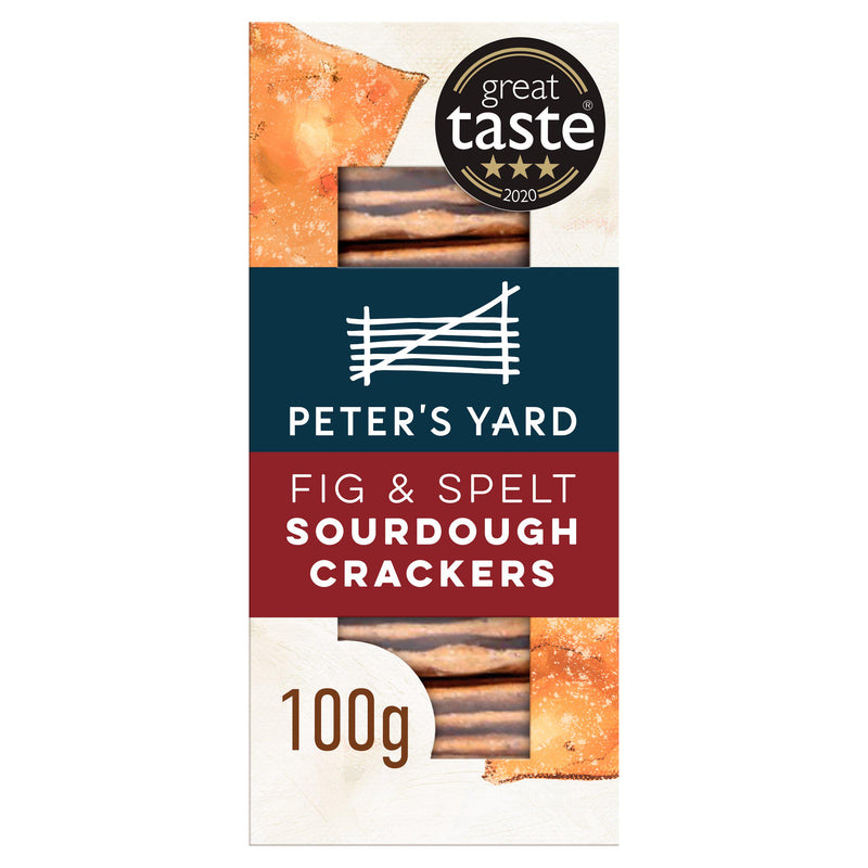 Peter's Yard Fig & Spelt sourdough crackers 100g, imported from the UK