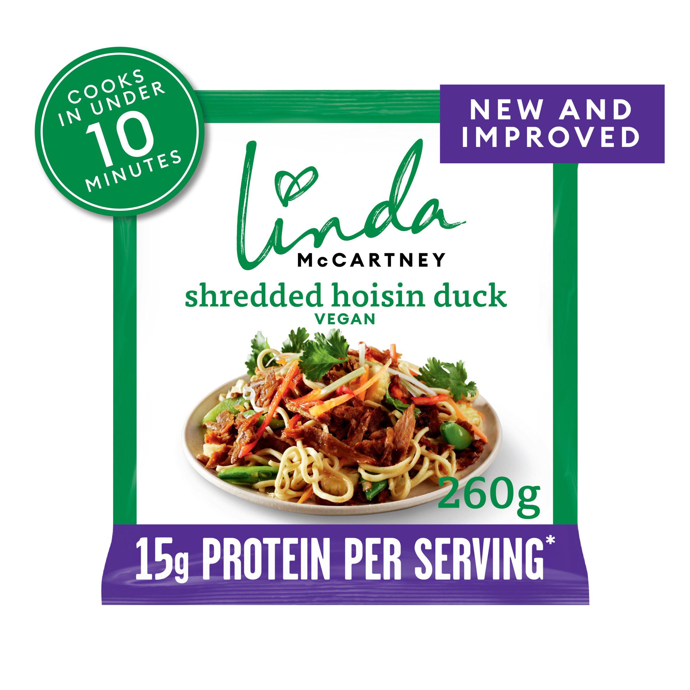 Linda McCartney vegan shredded hoisin duck 260g, imported from the UK