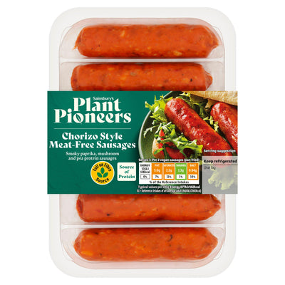 Sainsburys Sainsbury's Plant Pioneers Chorizo Style Shroomdogs Vegan Sausages 280g- Buy online at McGrocer