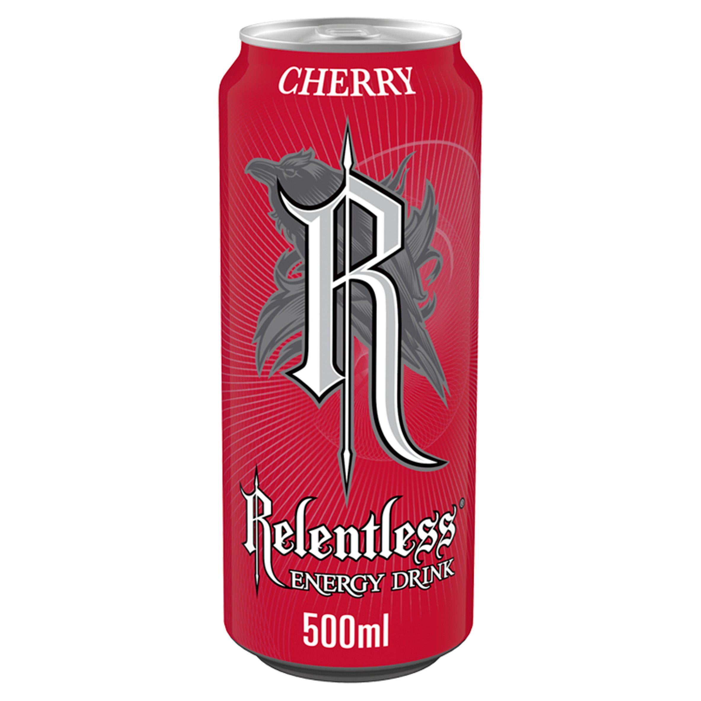 Relentless Cherry Energy Drink 500ml, imported from the UK