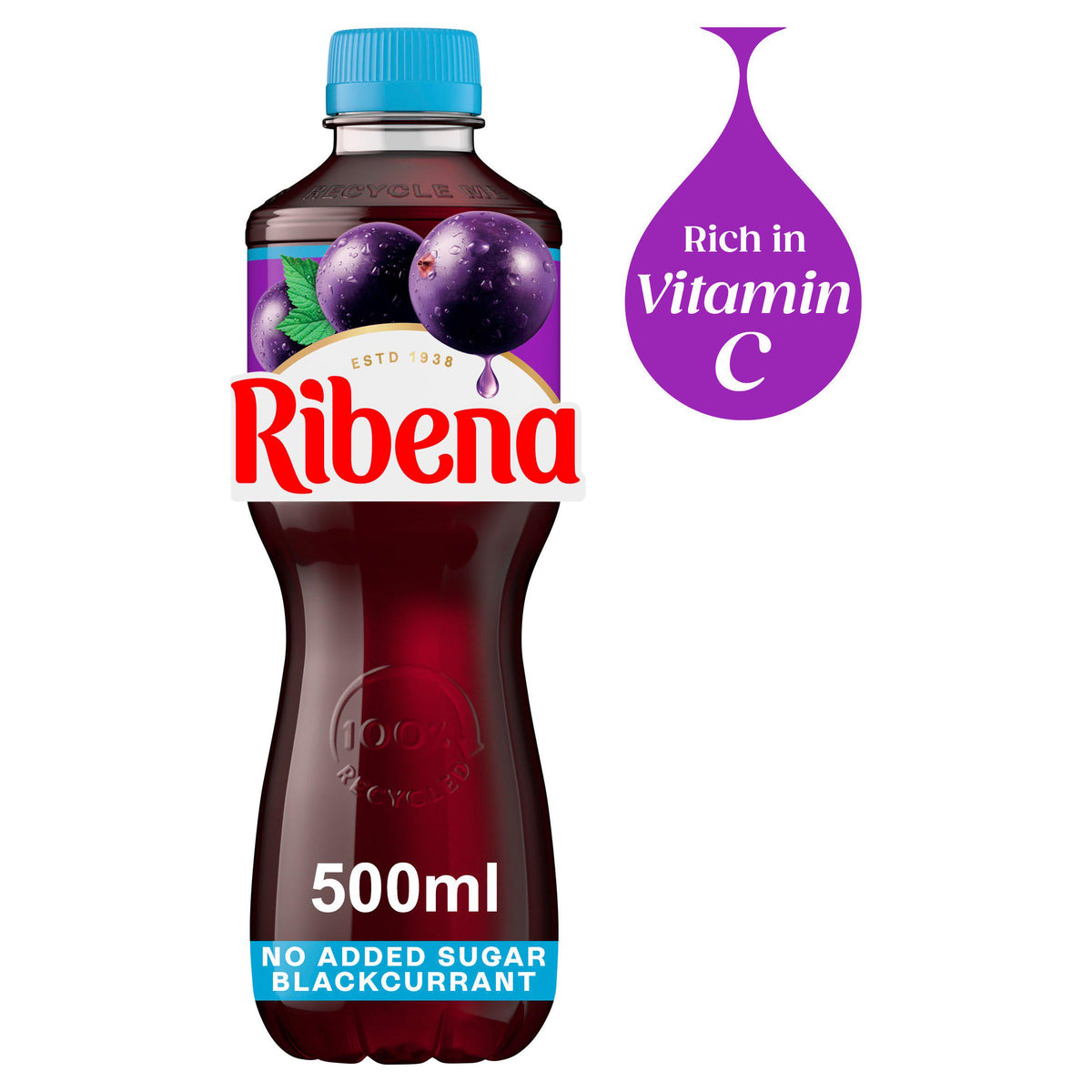 Ribena blackcurrant juice drink no added sugar 500ml - British product