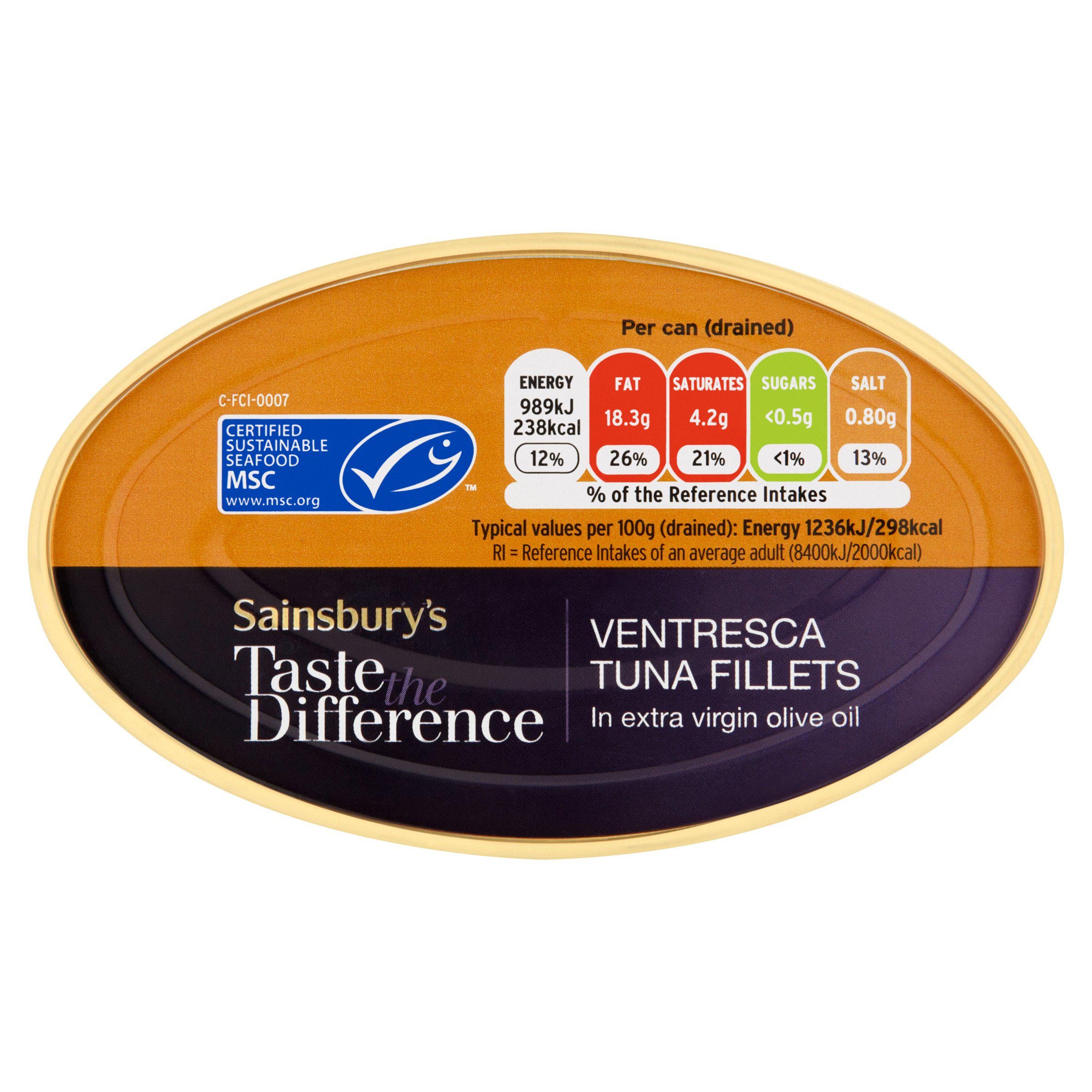 Sainsbury's Ventresca Tuna Fillets In Olive Oil, Taste the Difference 115g (80g)