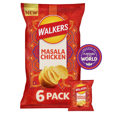 Sainsburys Walkers Masala Chicken Flavour Potato Crisps Multipack 6 x 25g- Buy online at McGrocer