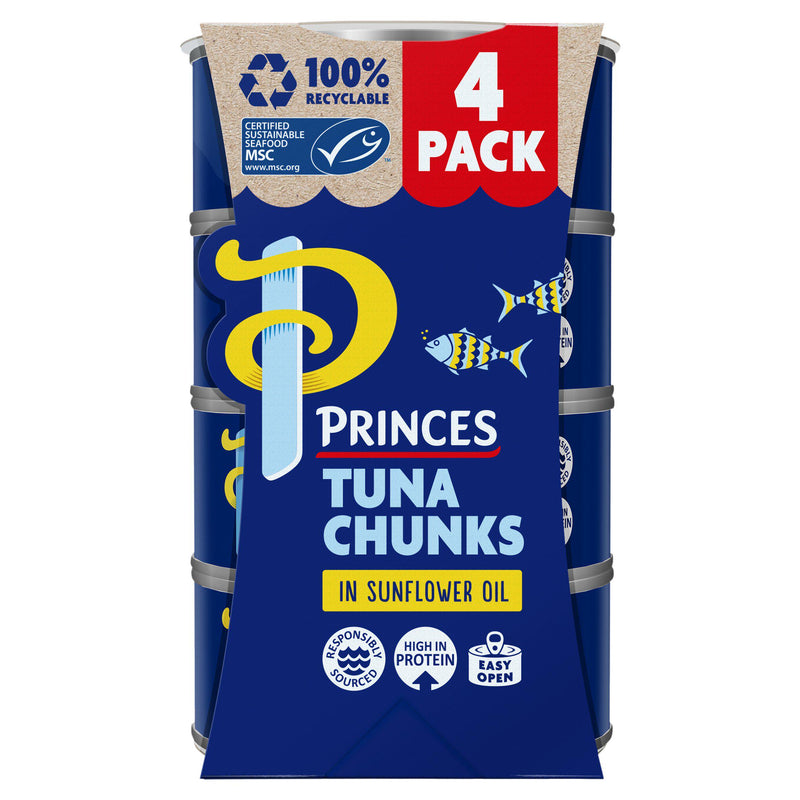 Princes Tuna Chunks in Sunflower Oil 4x145g, imported from the UK