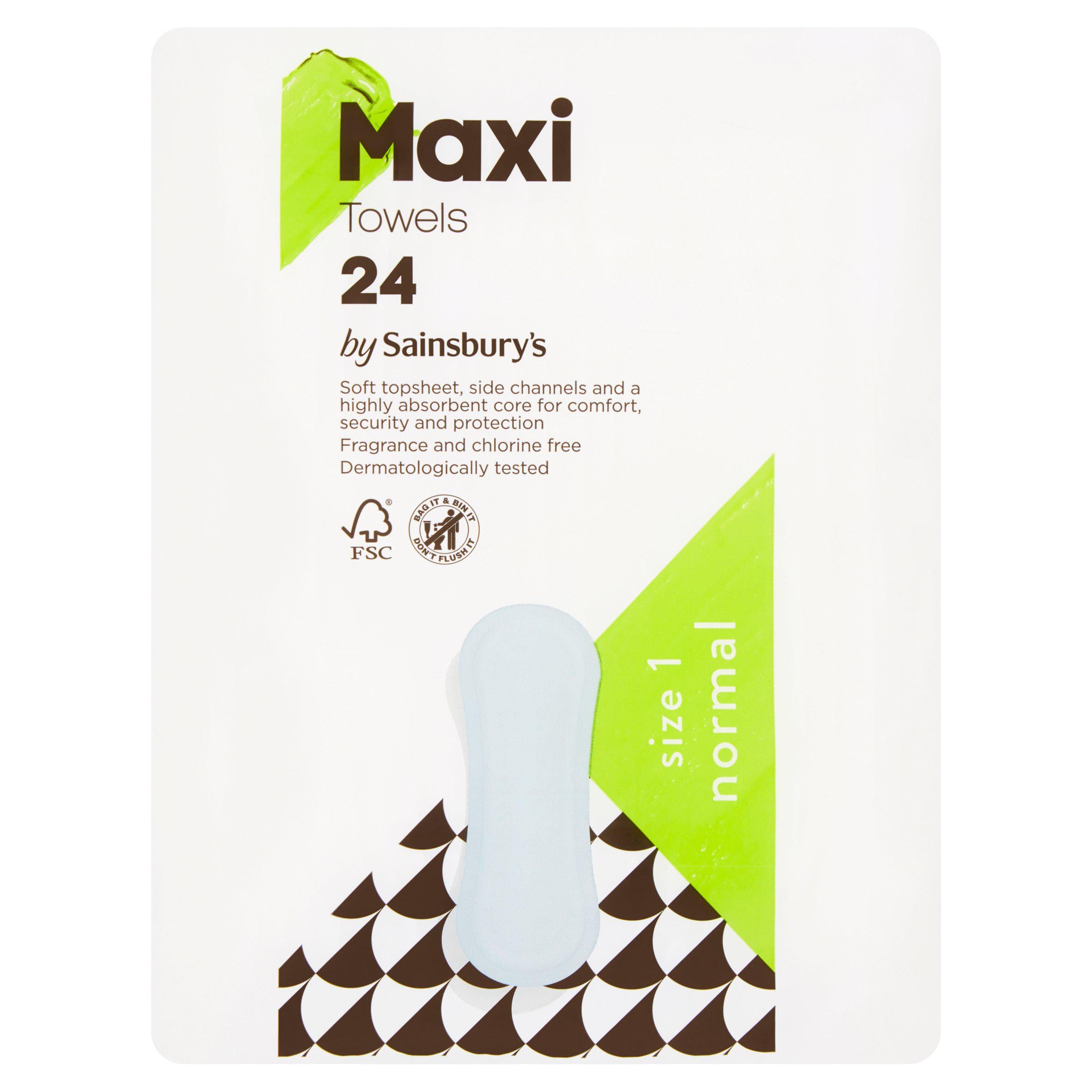 Sainsbury's maxi towel normal 24 pack, UK version