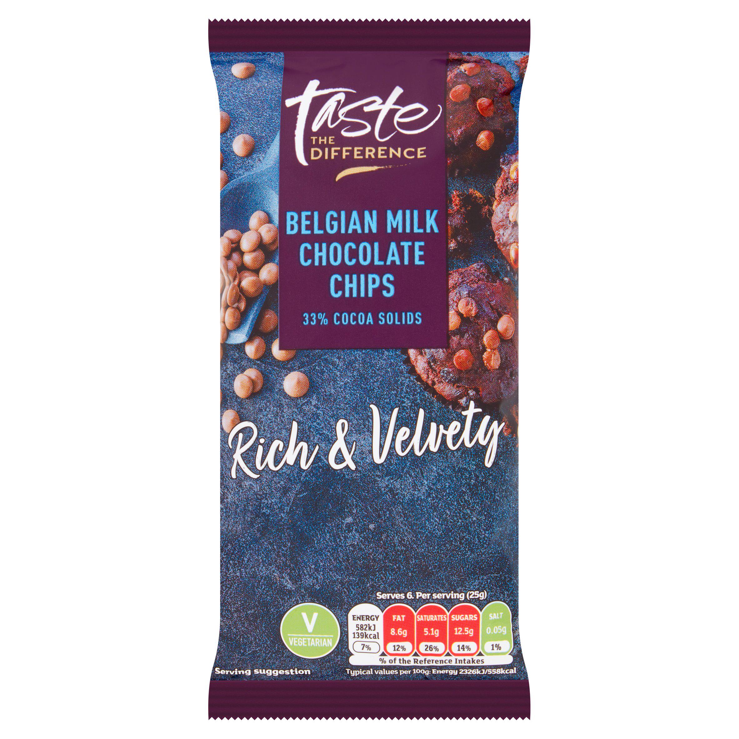 Sainsbury's Belgian milk chocolate chips 150g, imported from the UK