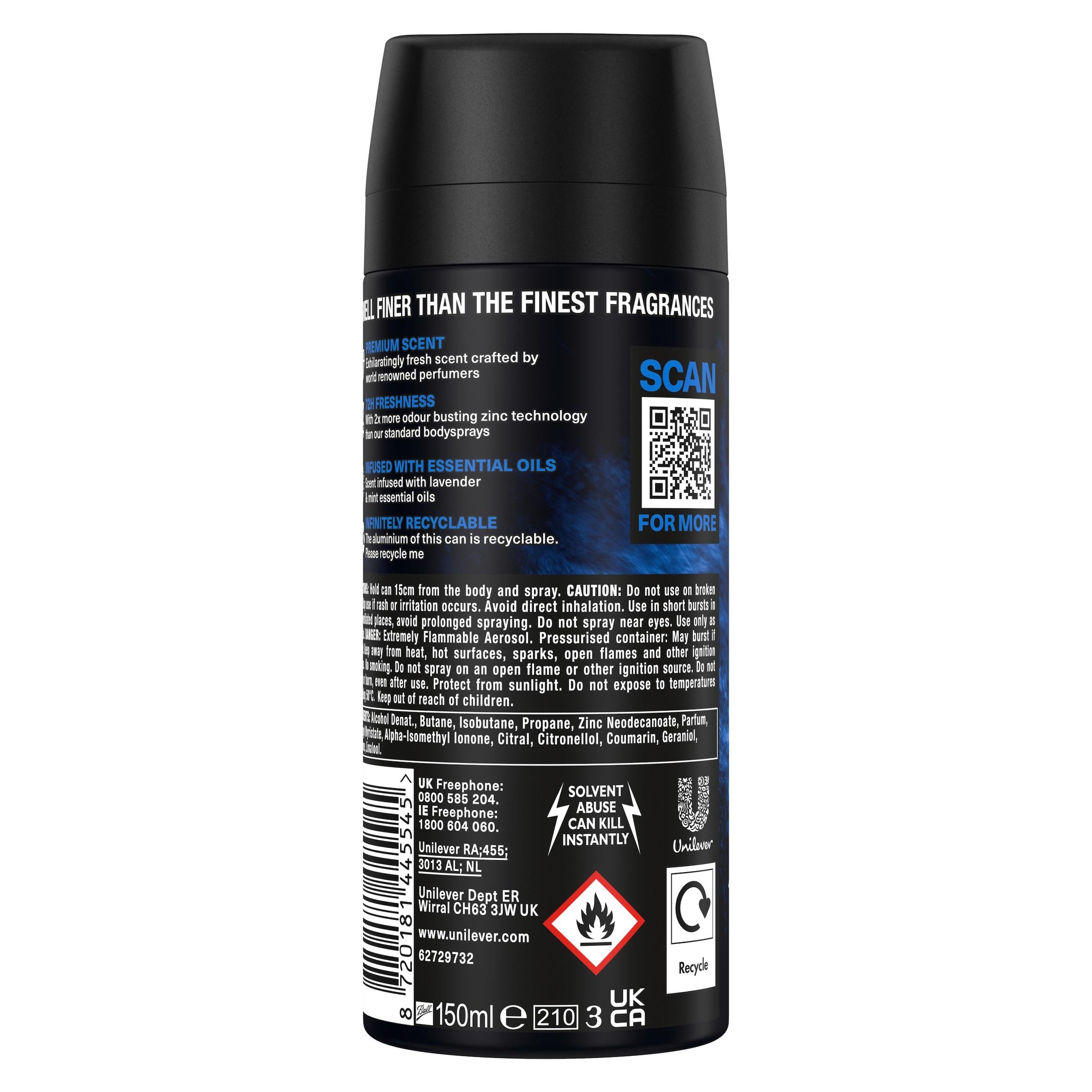 Lynx Blue Lavender deodorant body spray 150ml, imported from the UK