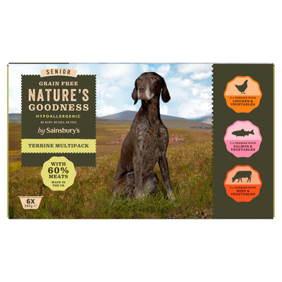 Sainsburys Sainsbury's Nature's Goodness Senior Dog Food Terrine Multipack 6x395g- Buy online at McGrocer