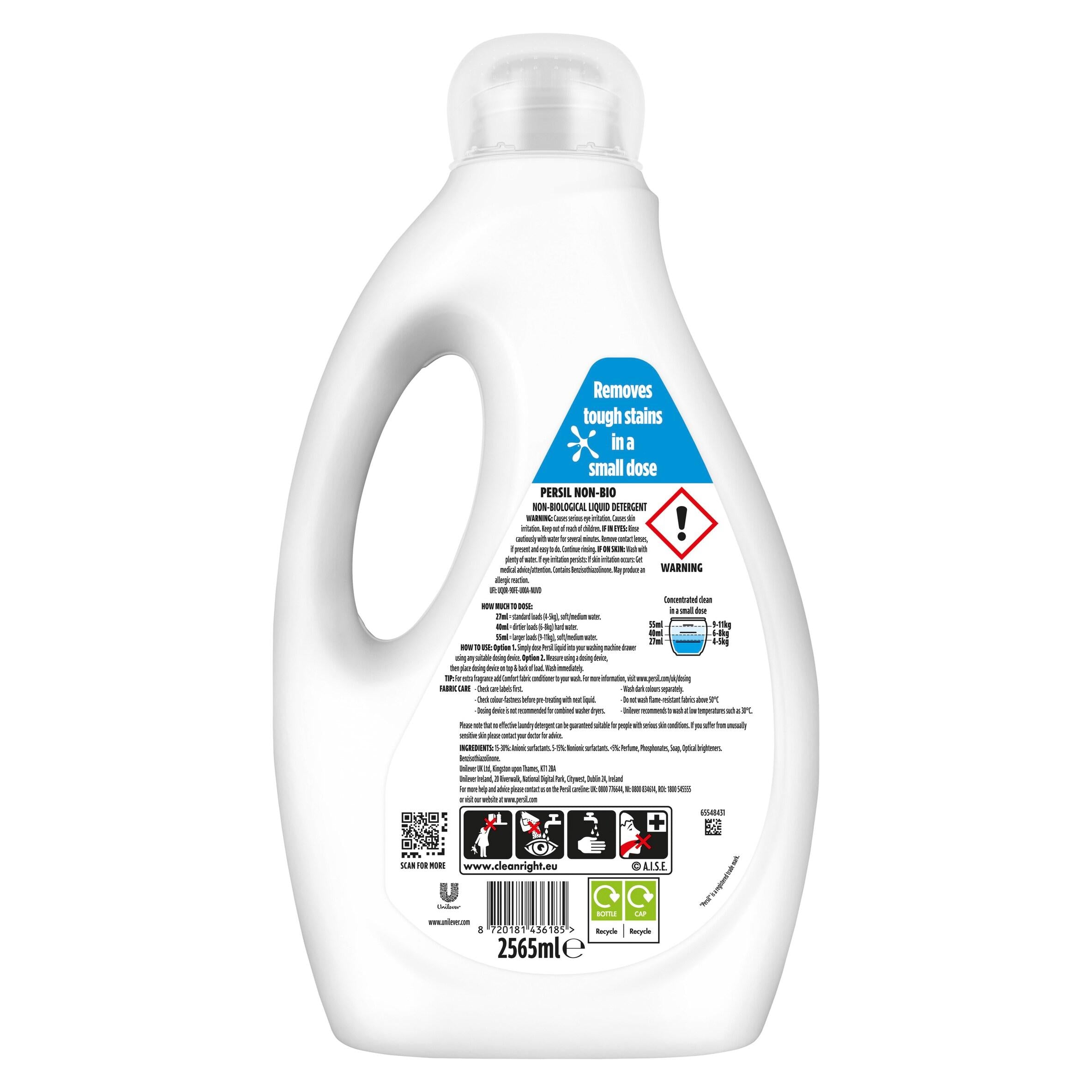 Persil Non Bio laundry liquid 2.565L 95 washes (British brand)