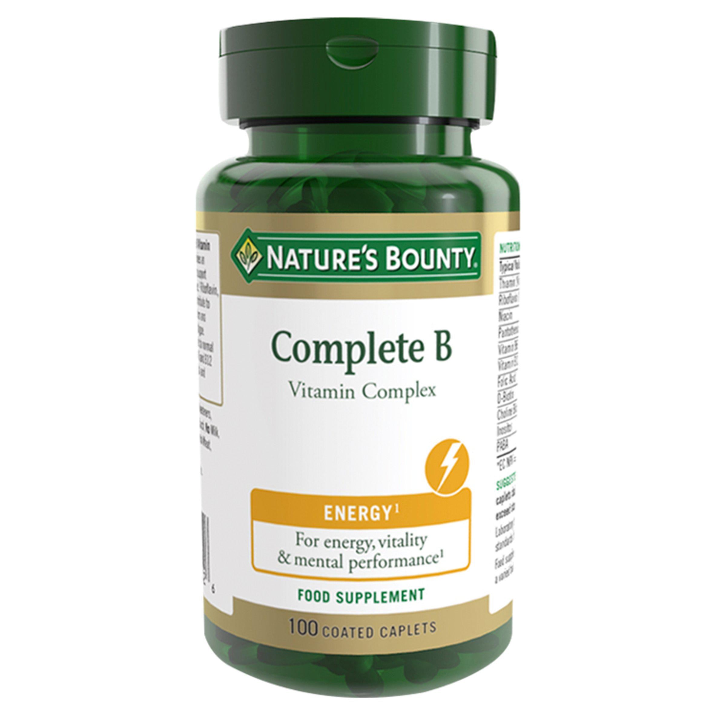 Nature's Bounty Complete B Vitamin Complex 100 caplets, imported from the UK