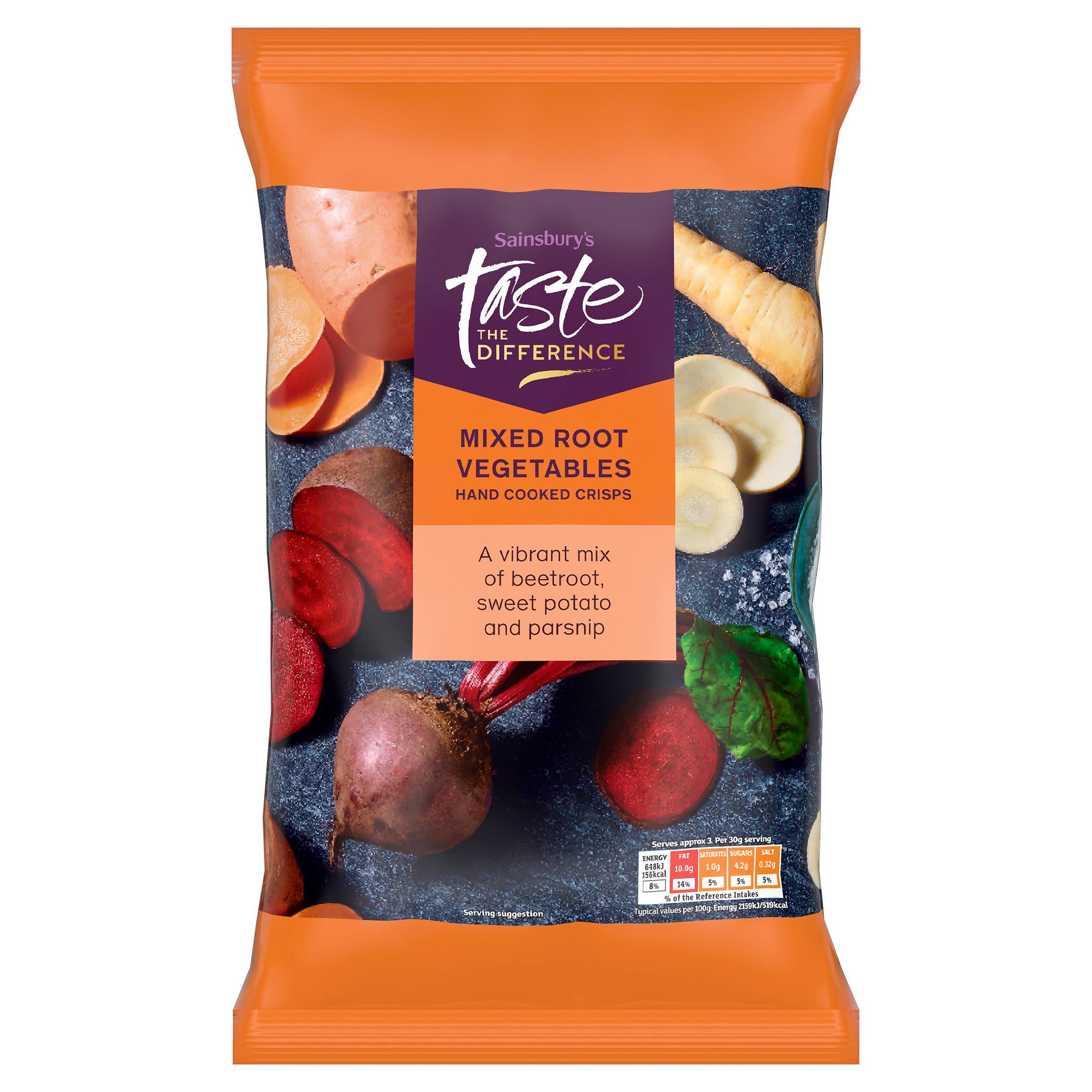 Sainsbury's Taste the Difference vegetable crisps 100g, UK version