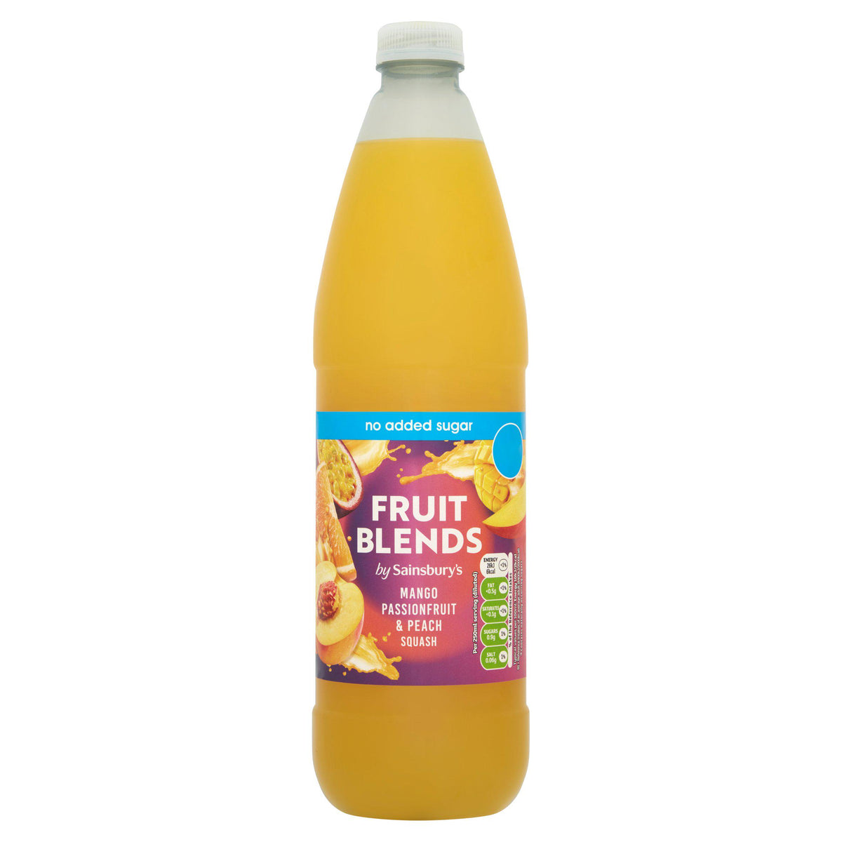 Sainsbury's fruit squash mango passionfruit peach 1L (British brand)