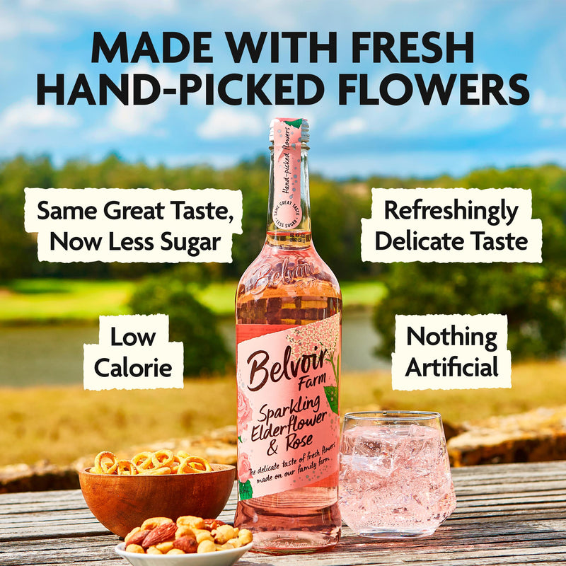 Belvoir Farm elderflower and rose sparkling soft drink 750ml (British brand)