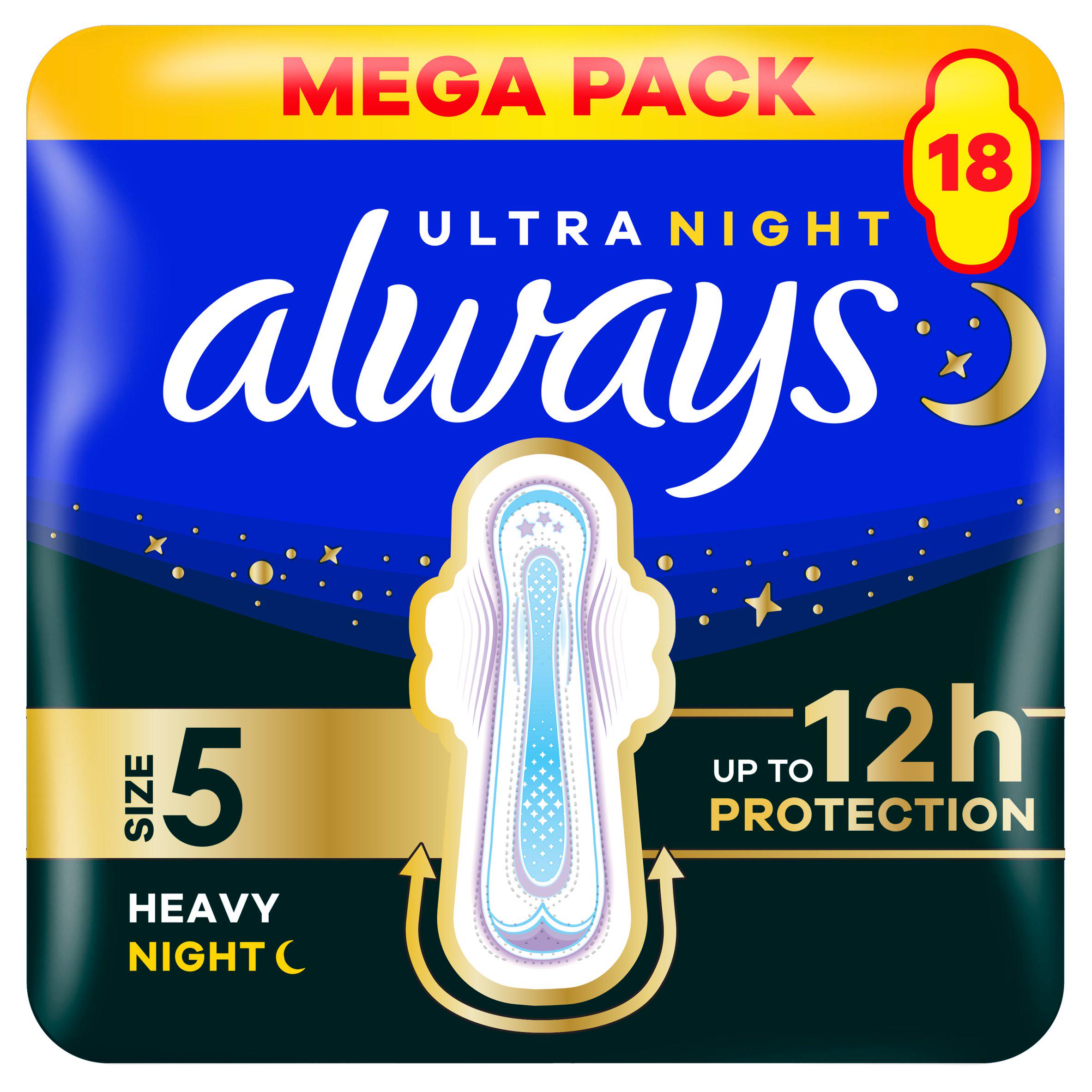 Always Ultra night pads size 5 18 count (British brand)