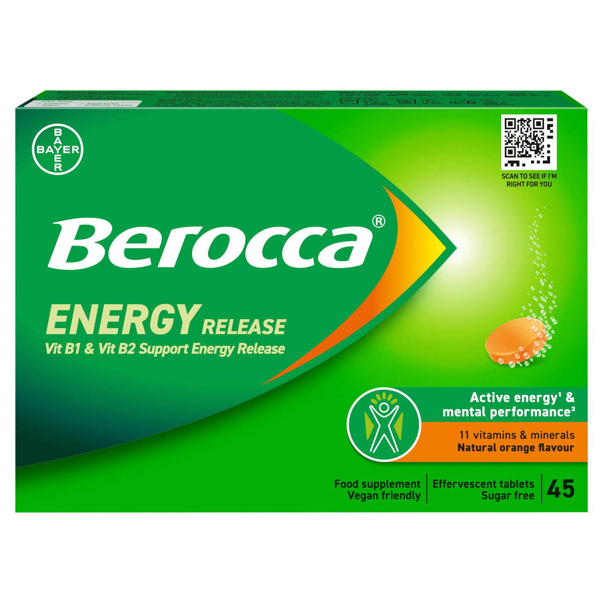 Berocca Orange Energy effervescent vitamin tablets 45 (British brand)