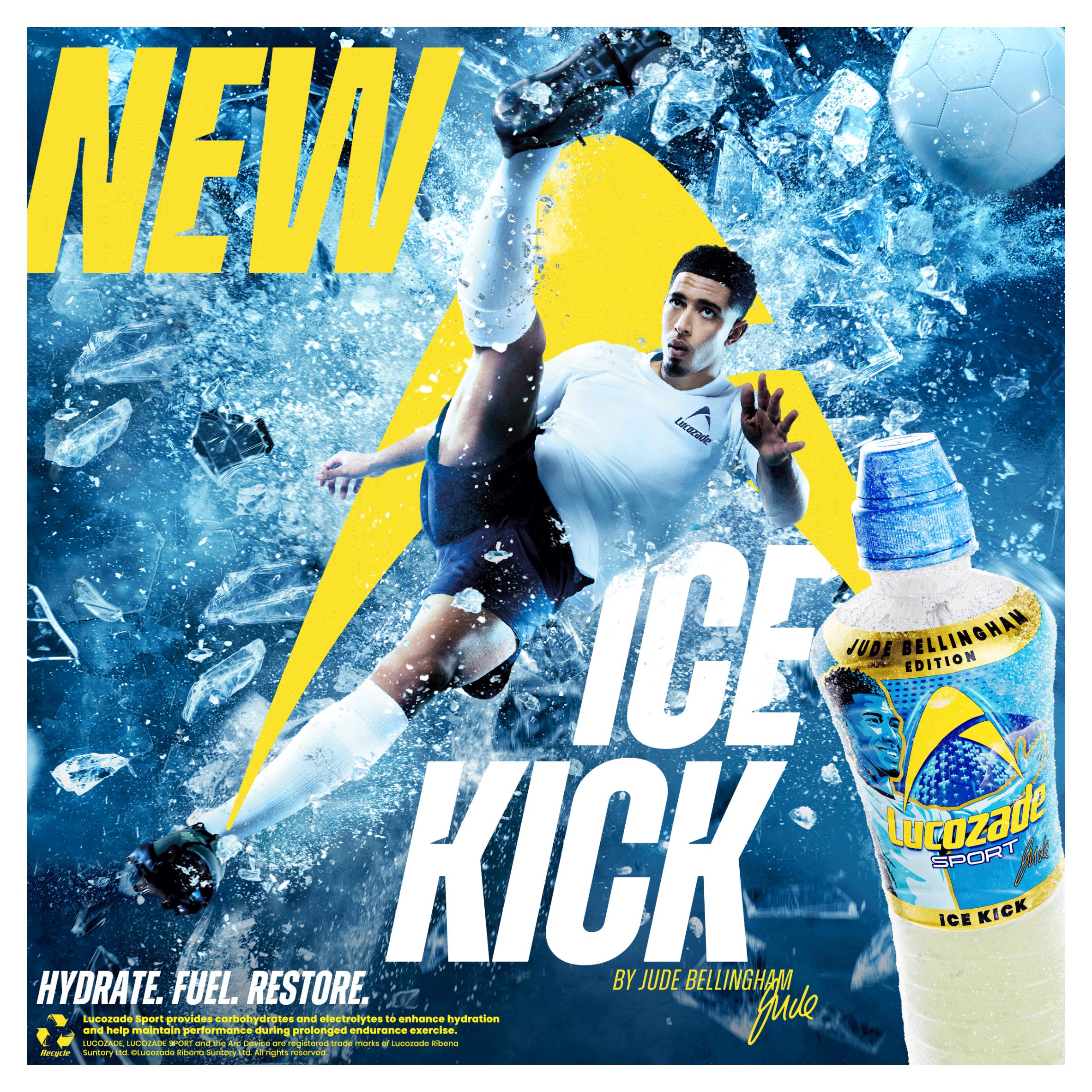Lucozade sports drink Ice Kick 4x500ml, imported from the UK