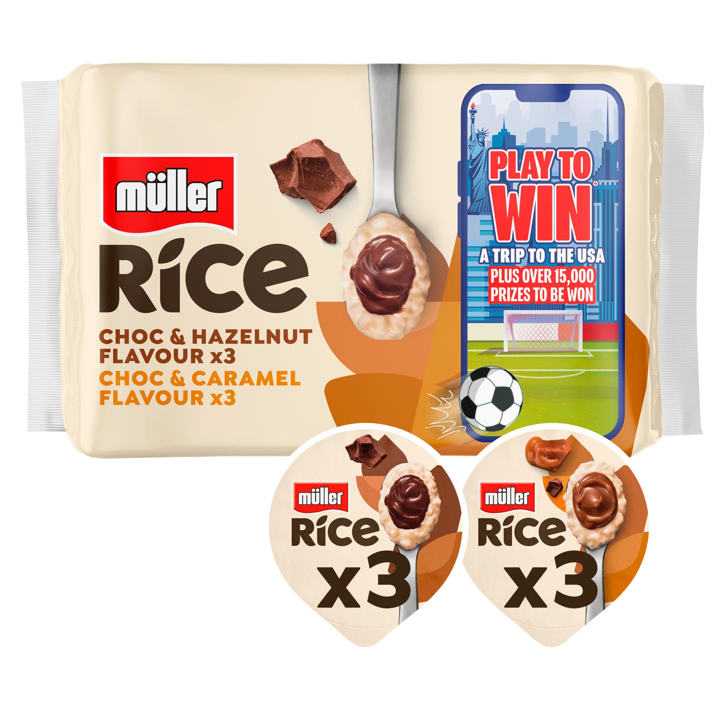 Müller rice pudding chocolate hazelnut caramel multipack, imported from the UK