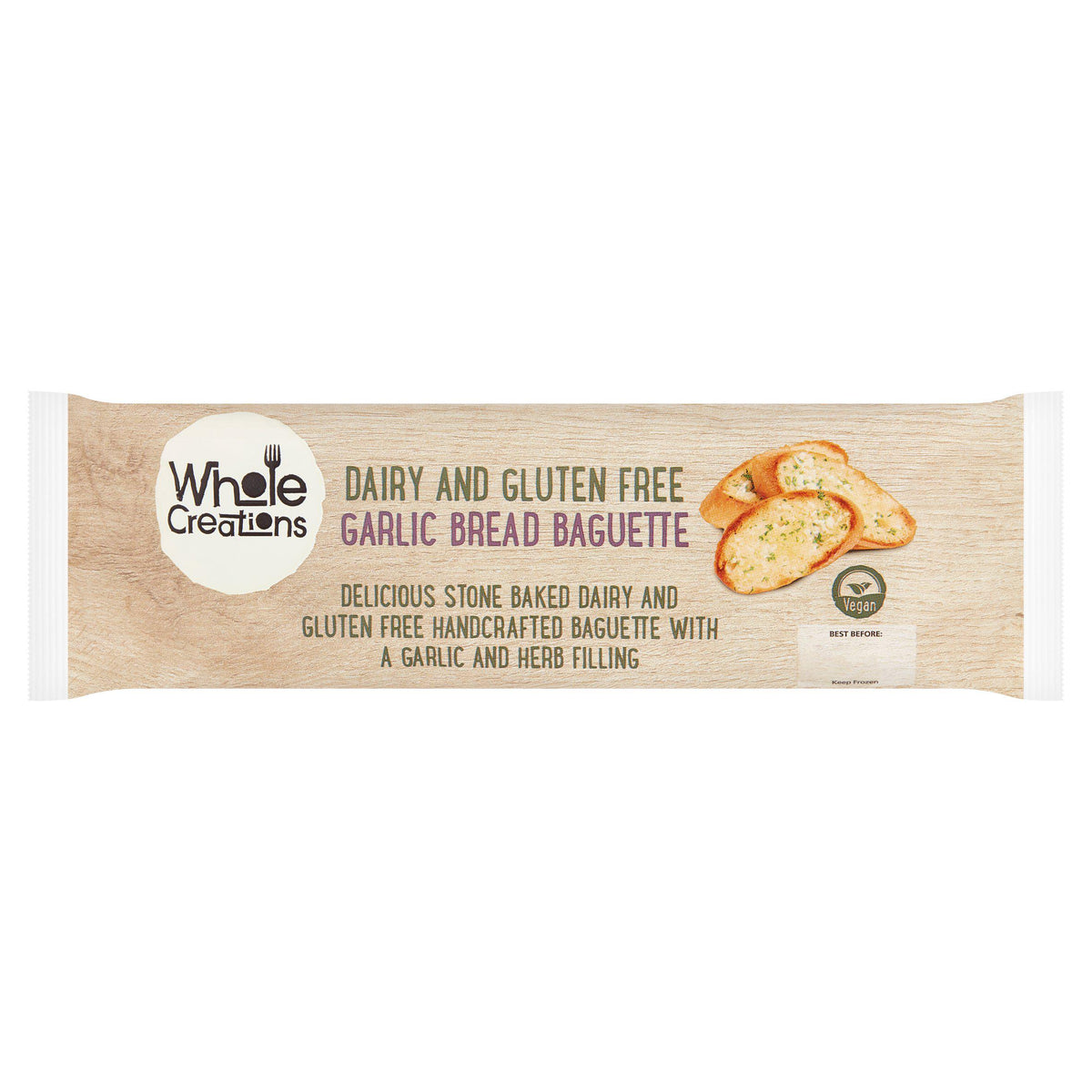 Wholecreations Dairy & Gluten Free Garlic Bread Baguette 190g (British brand)