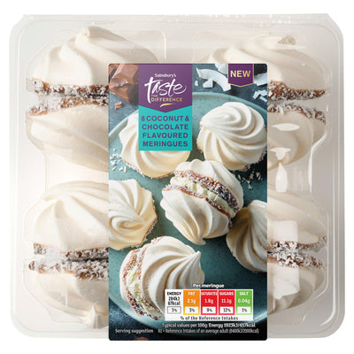 Sainsburys Sainsbury's Taste the Difference Coconut & Chocolate Flavoured Meringues, 8 Pack- Buy online at McGrocer
