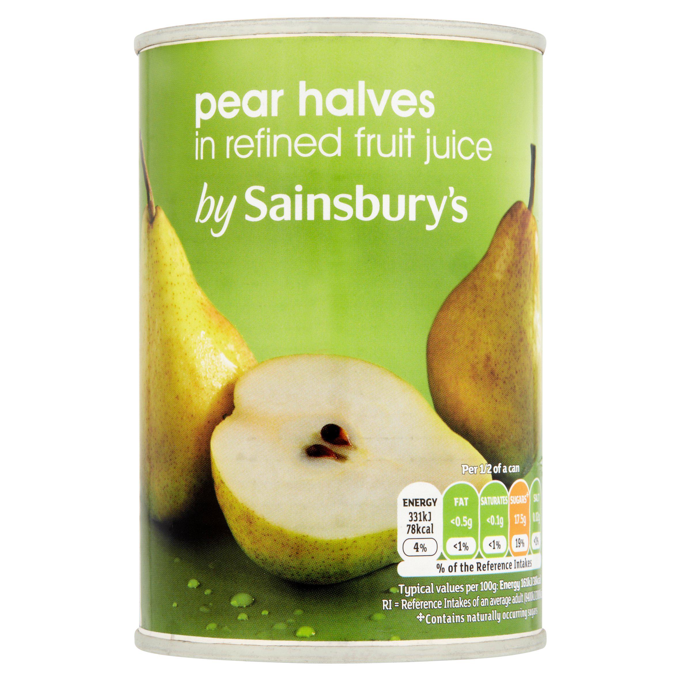 Sainsbury's pear halves in fruit juice 411g, UK version