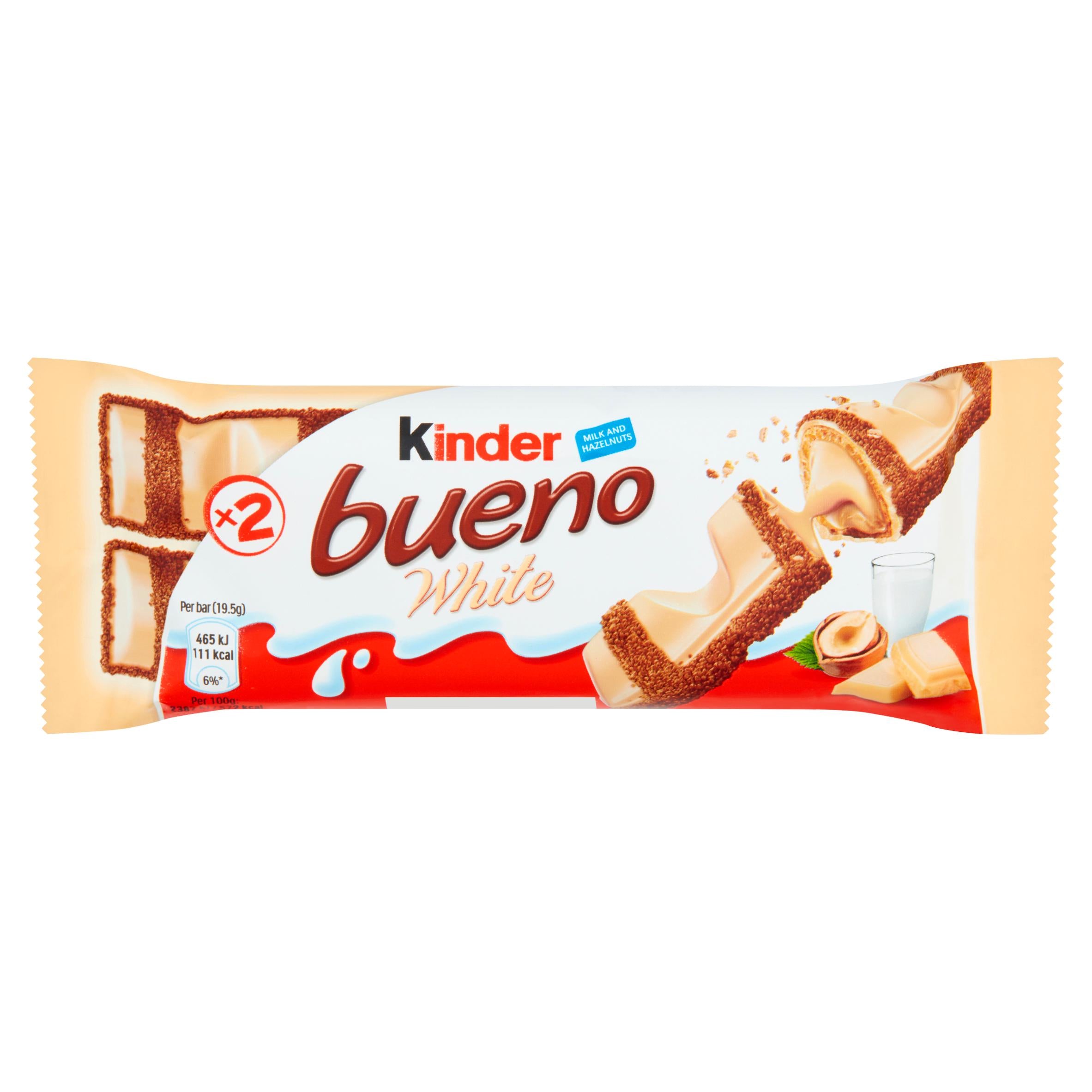 Kinder Bueno white chocolate hazelnut bar 39g, imported from the UK