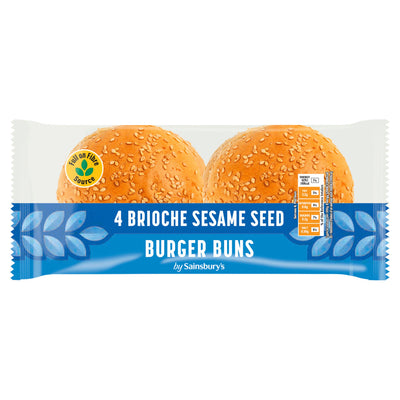 Sainsburys Sainsbury's Sesame Seed Brioche Burger Buns 4 Pack- Buy online at McGrocer