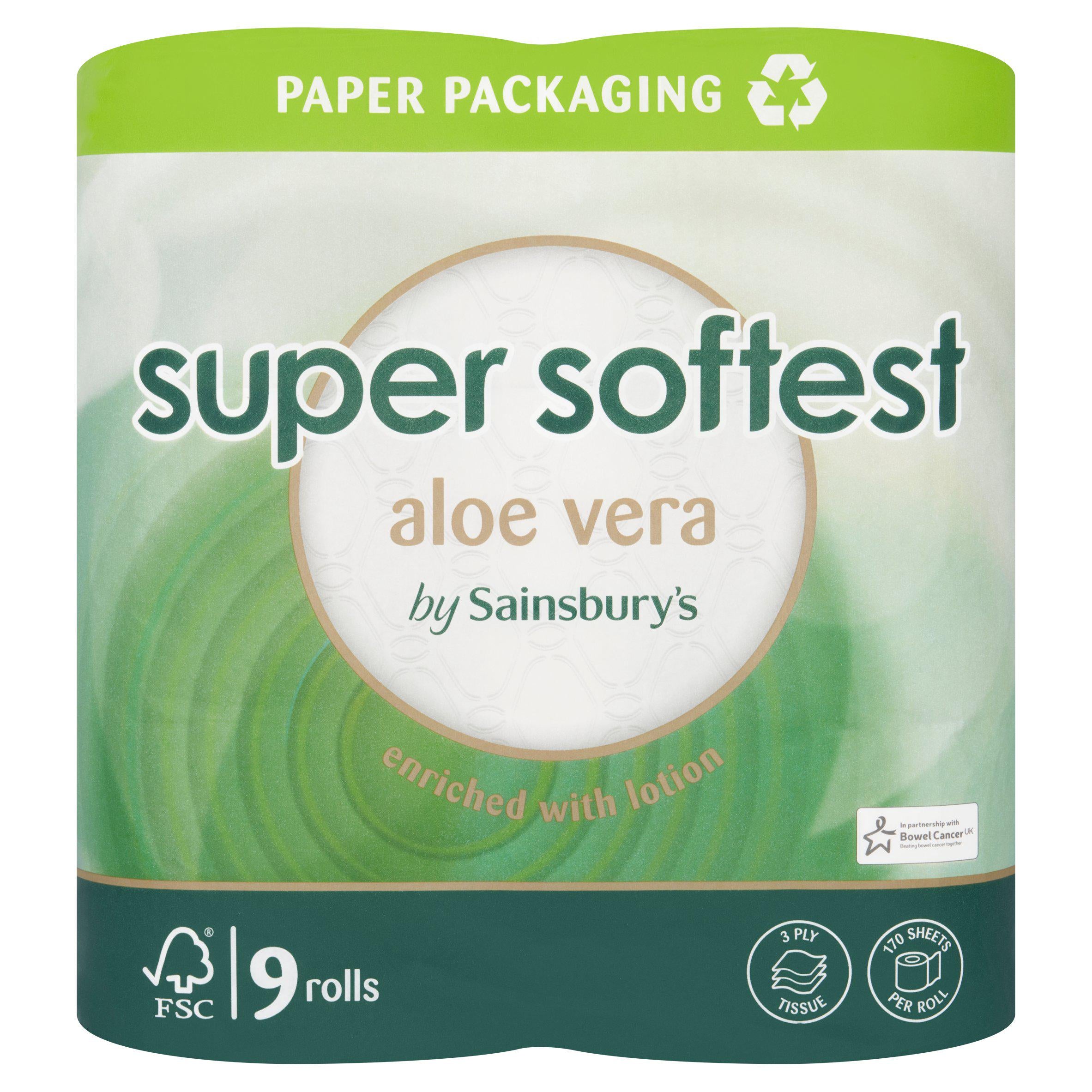 Sainsbury's Super Soft toilet tissue aloe vera 9 rolls, imported from the UK