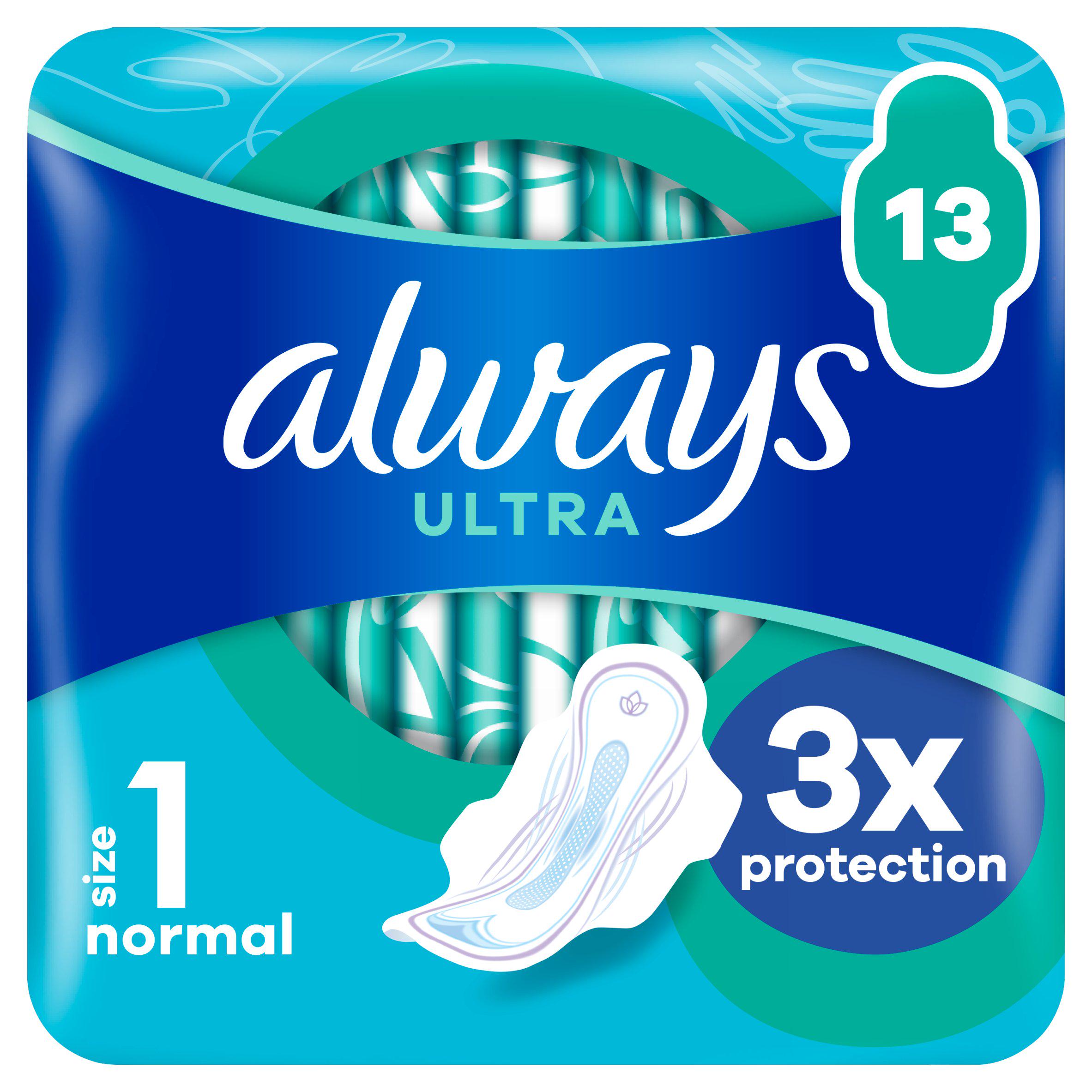 Always Ultra Sanitary Towels Normal Size 1 Wings Pads x13 GOODS Sainsburys   