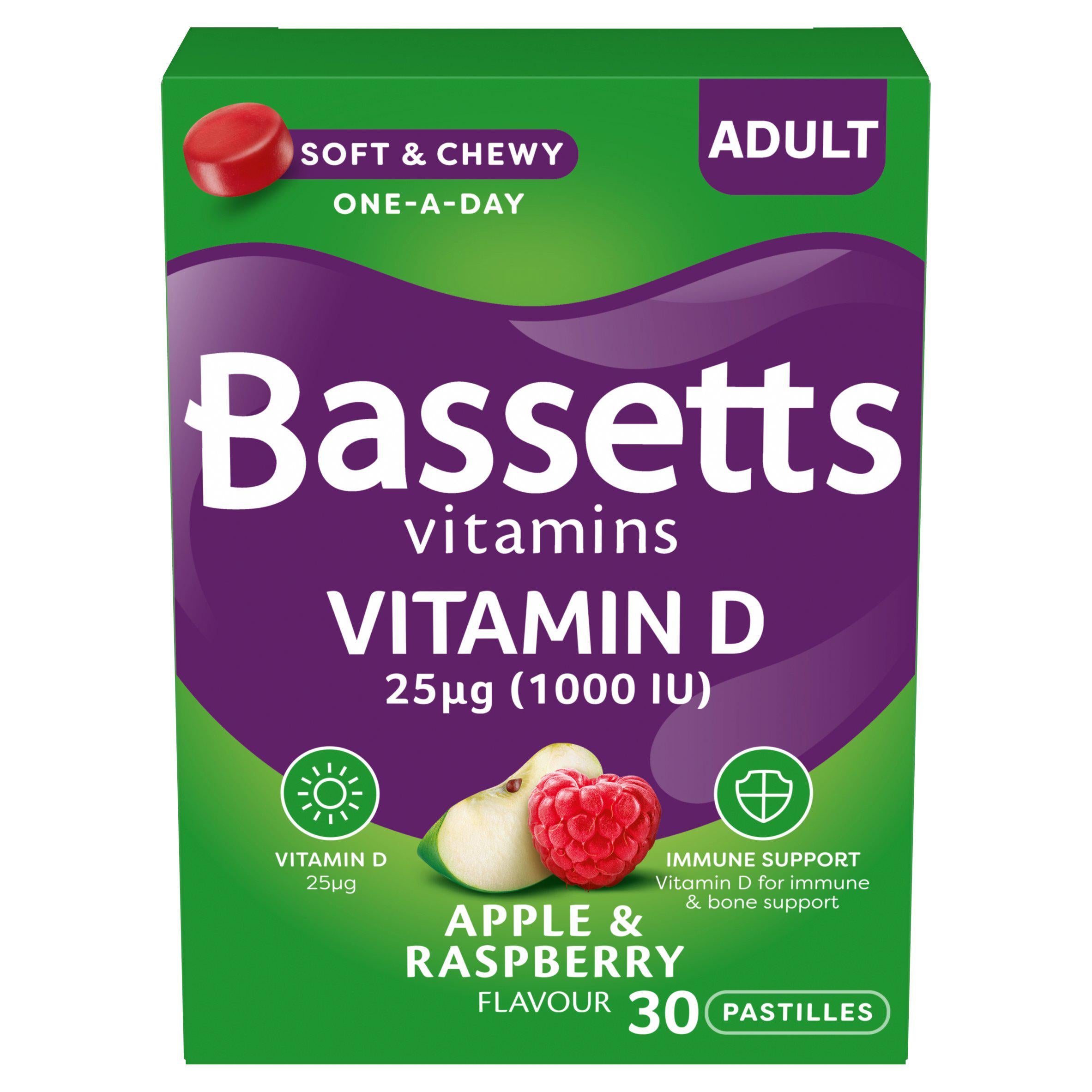 Bassetts Vitamins Vitamin D Apple & Raspberry Pastilles 30 - British product