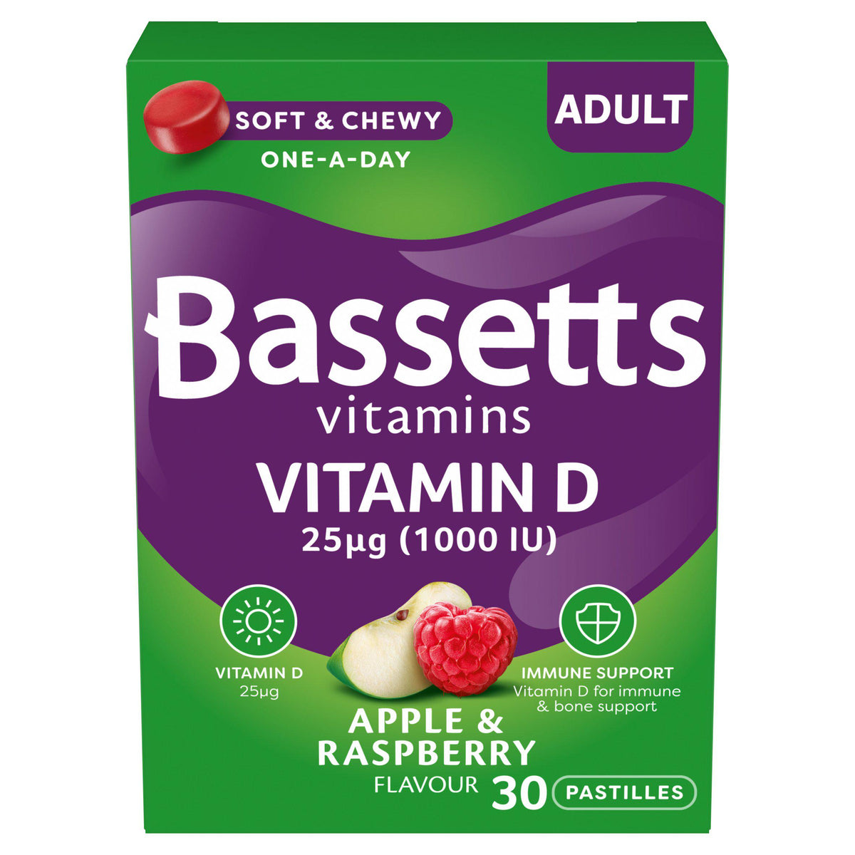 Bassetts Vitamins Vitamin D Apple & Raspberry Pastilles 30 - British product