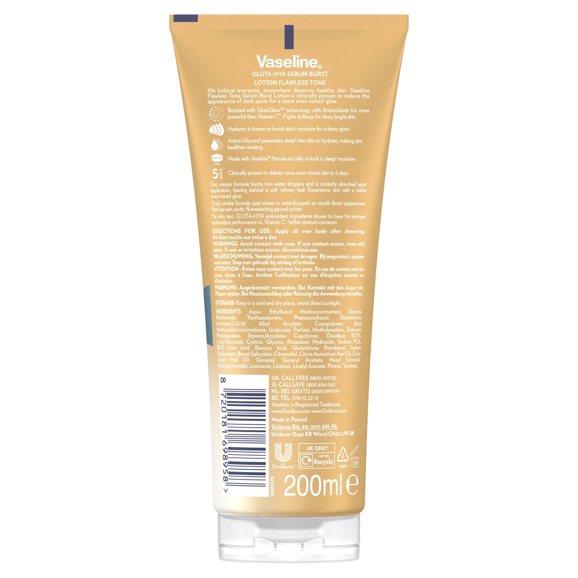Vaseline Gluta Hya flawless tone serum burst body lotion 200ml (British brand)