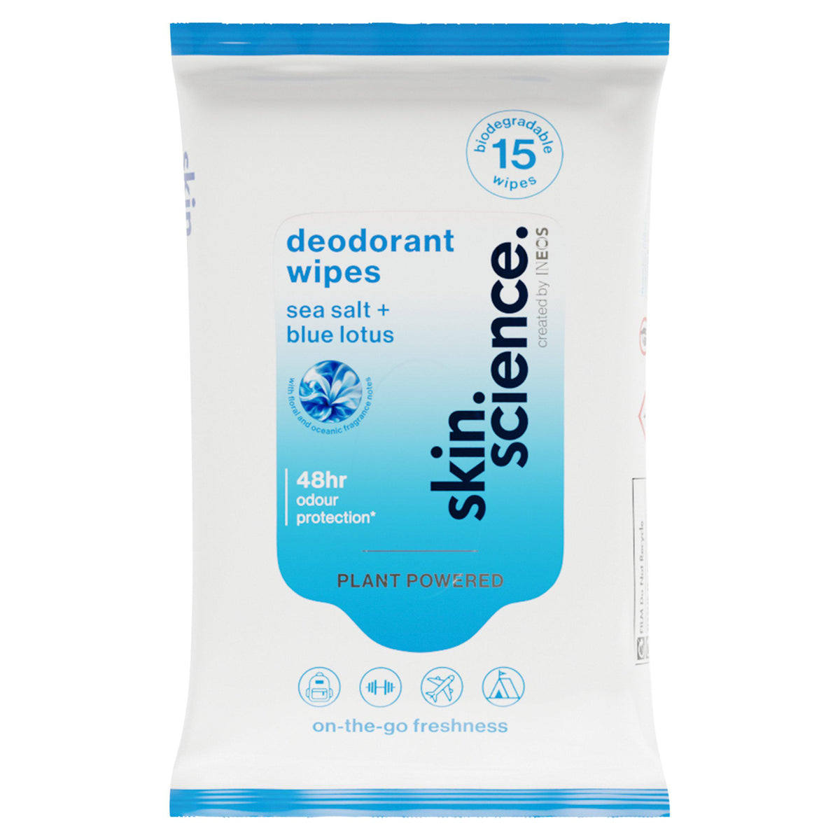 Ineos Skin Science sea salt blue lotus deo wipes - British product