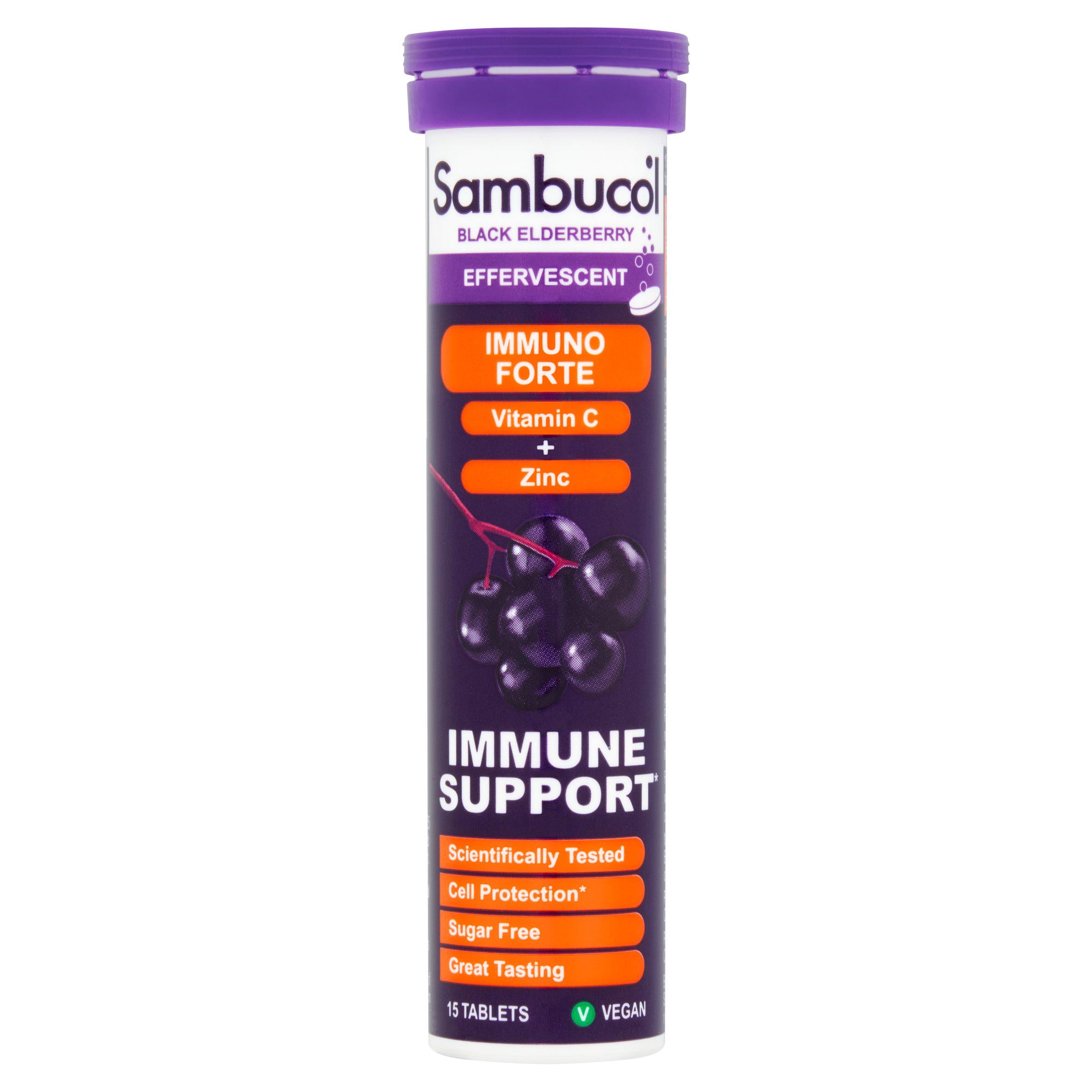 Sambucol Black Elderberry Effervescent Tablets Berry Flavour 15 (British brand)