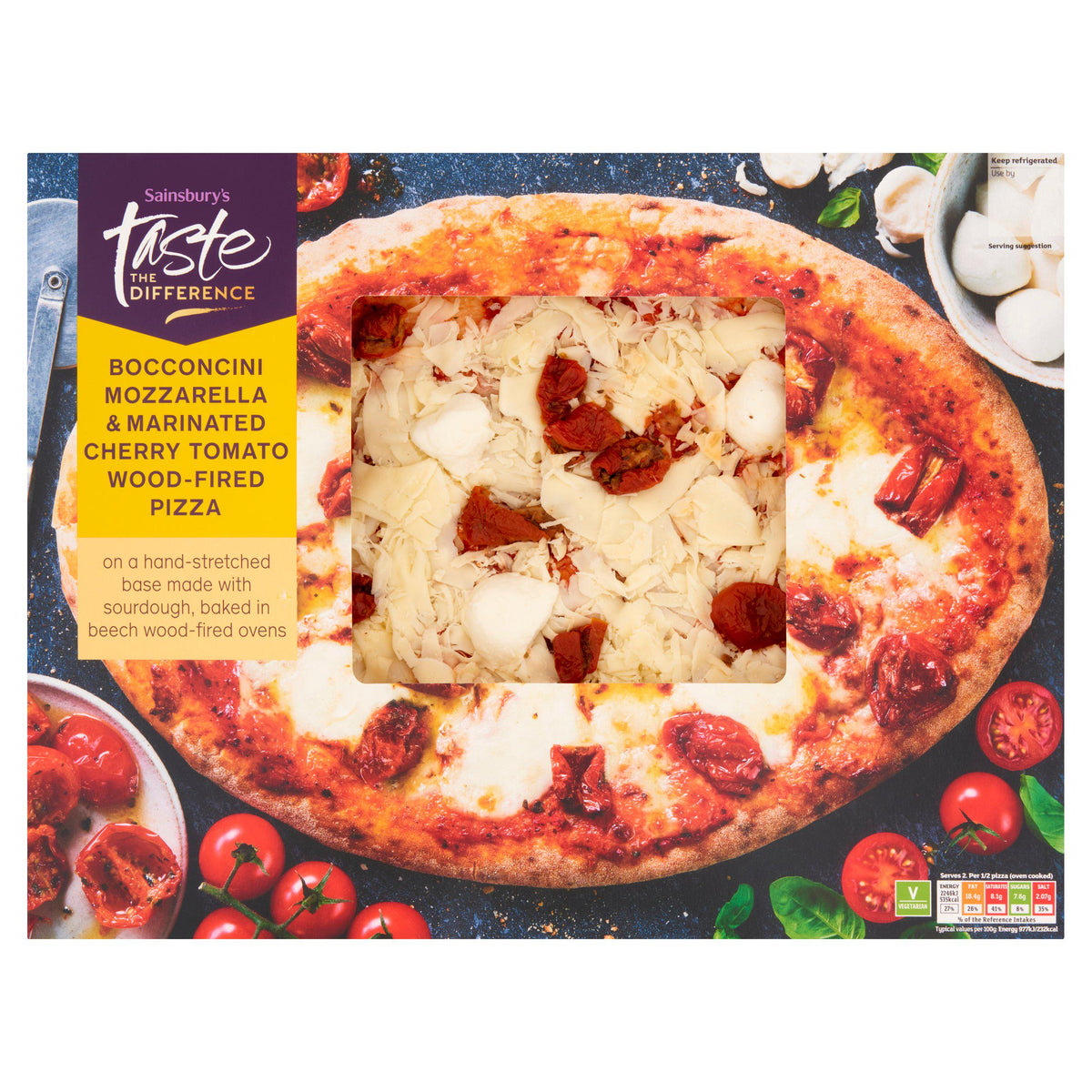Sainsbury's mozzarella and cherry tomato pizza 484g (British brand)