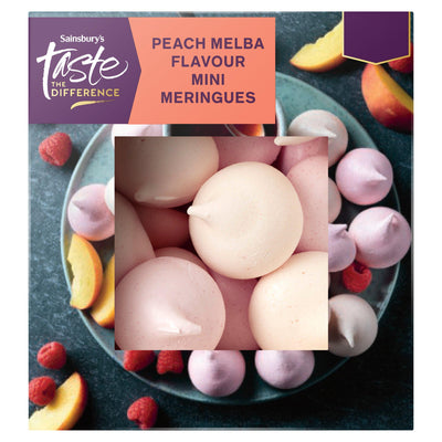 Sainsburys Sainsbury's Taste the Difference Peach Melba Flavour Mini Meringues 22 Pack- Buy online at McGrocer
