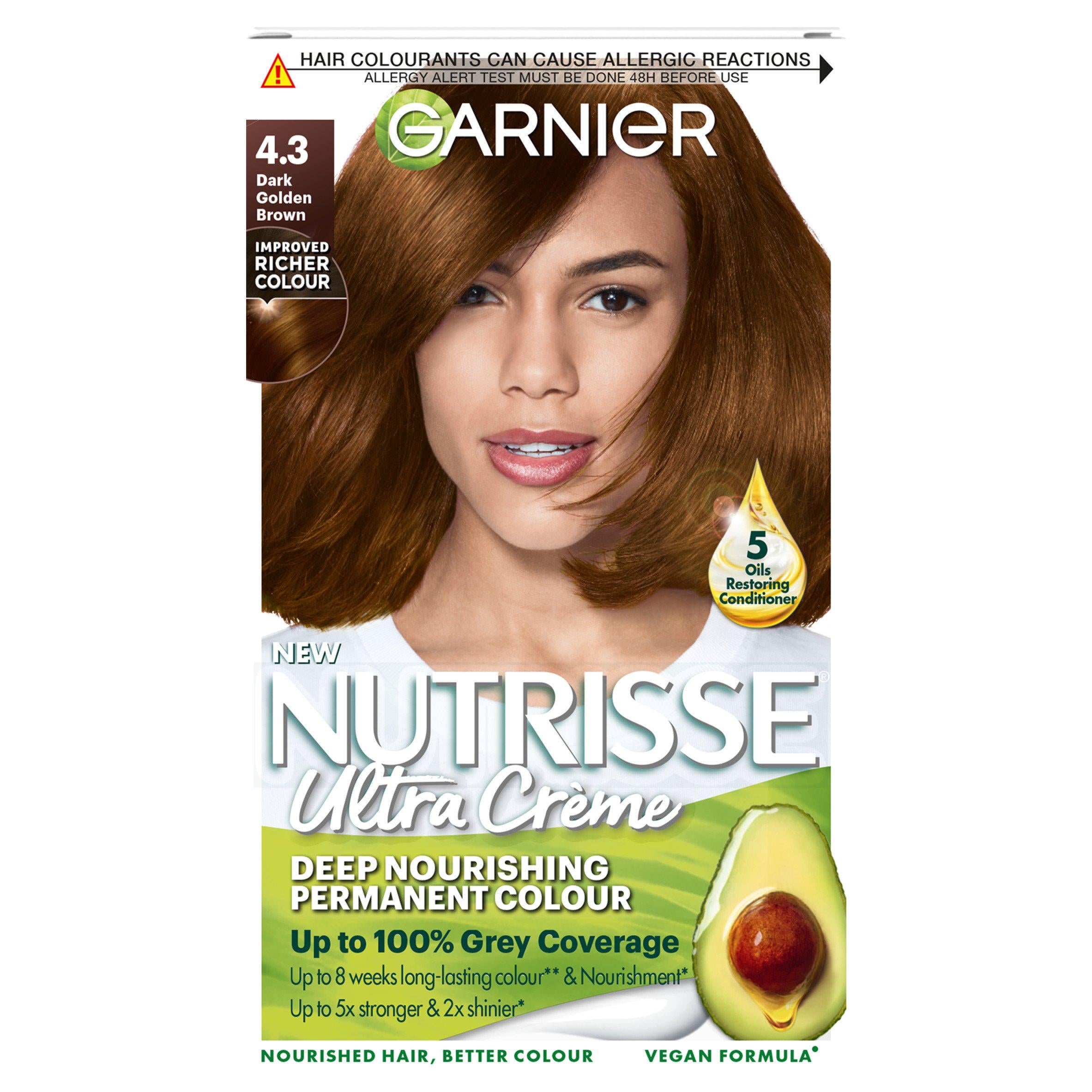 Garnier hair dye Dark Golden Brown 4.3, imported from the UK
