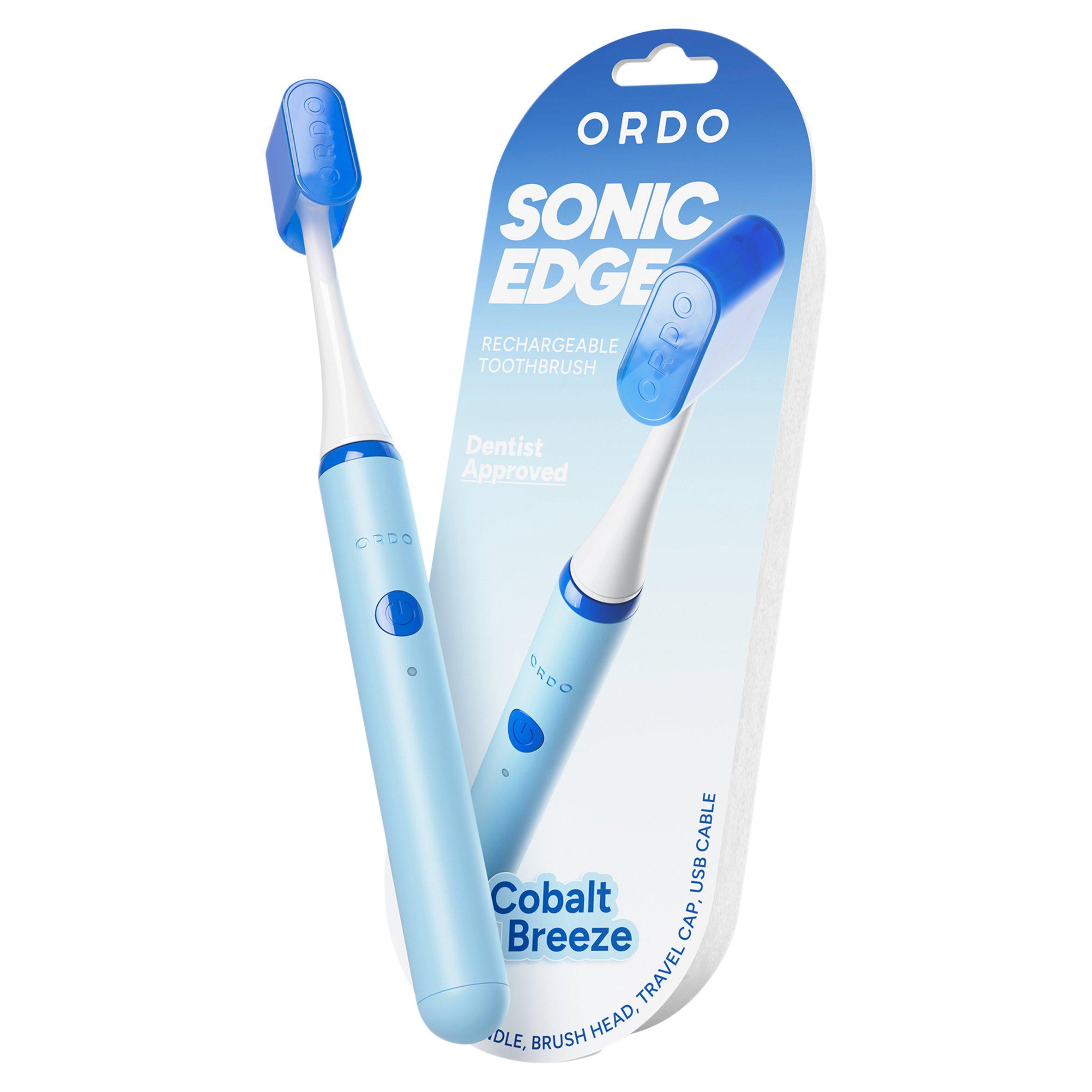 Ordo Sonic Edge Cobalt Breeze rechargeable toothbrush, imported from the UK