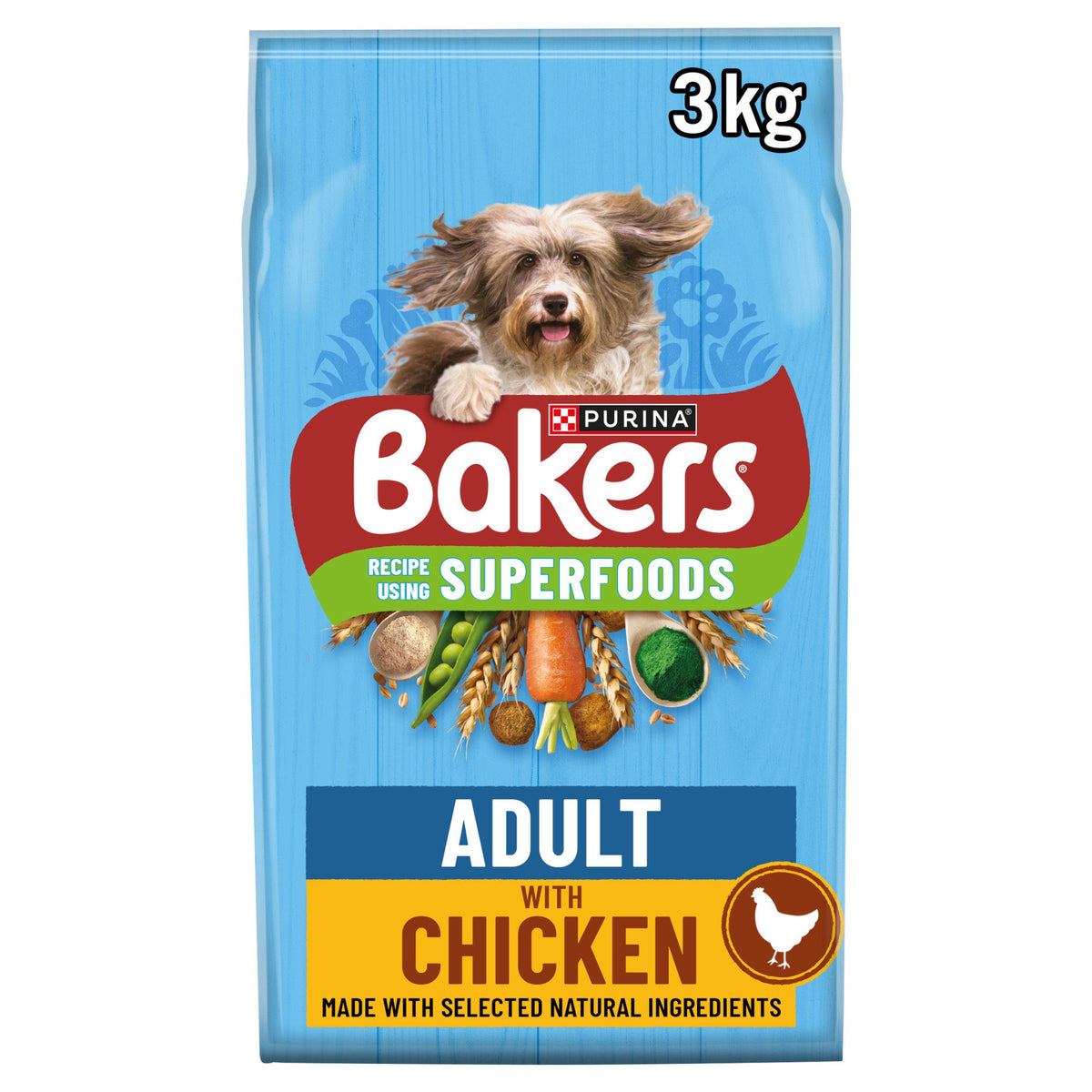 Bakers dry dog food chicken and veg 3kg, imported from the UK