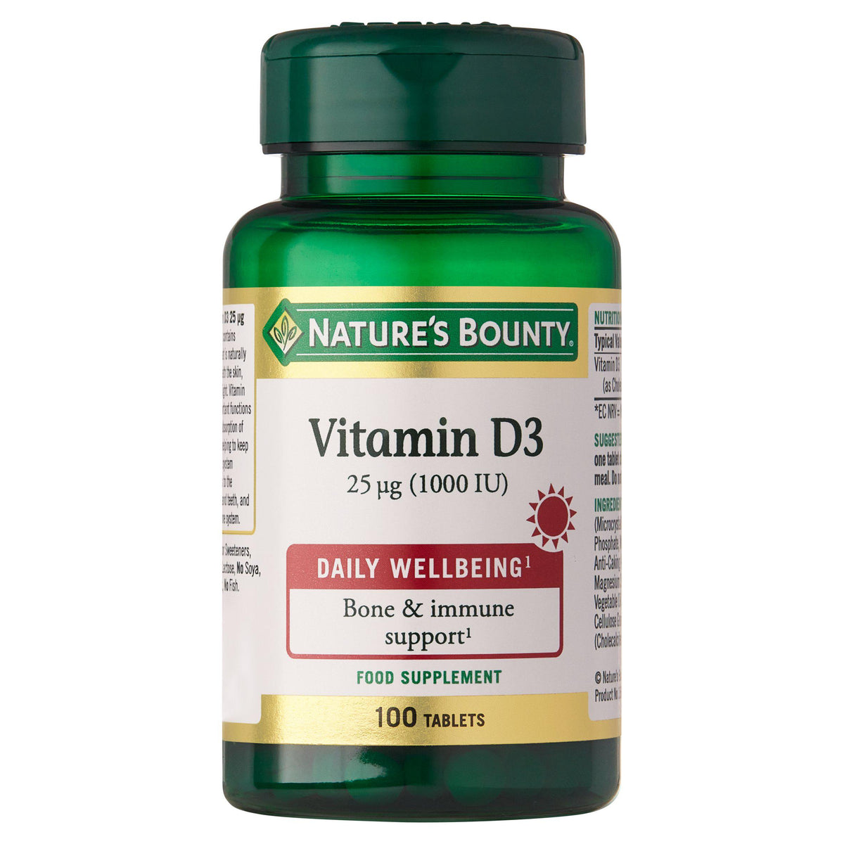 Nature's Bounty Vitamin D3 tablets 1000 IU 100 tablets, UK version