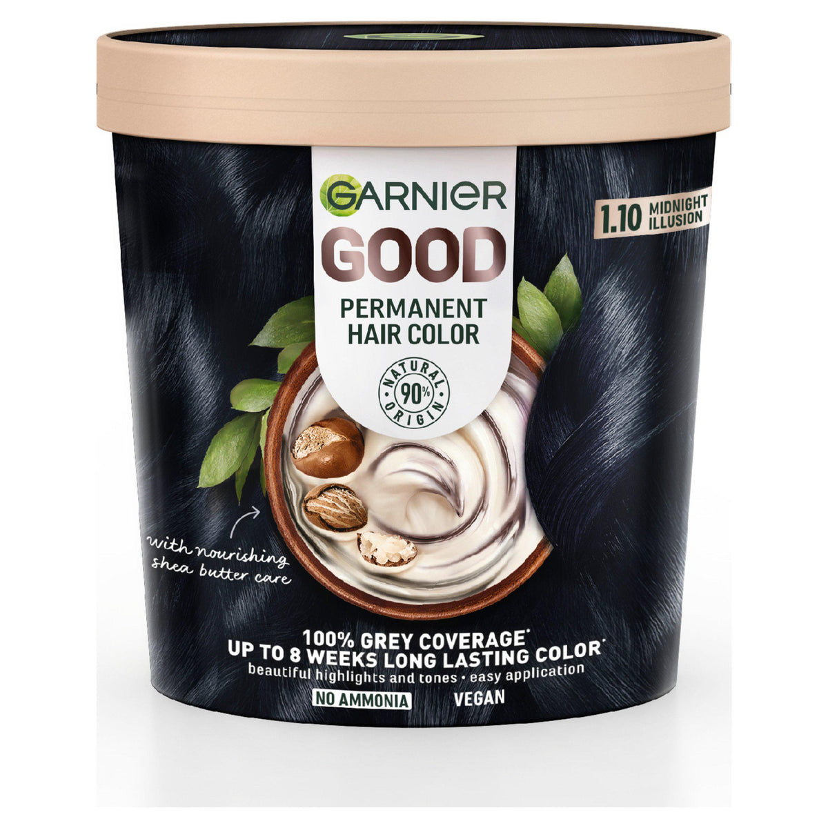 Garnier permanent hair dye shade 1.10 Midnight Illusion, imported from the UK