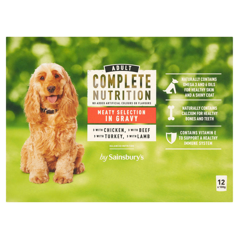 Sainsbury's wet dog food meaty selection in gravy 12 x 100g, imported from the UK